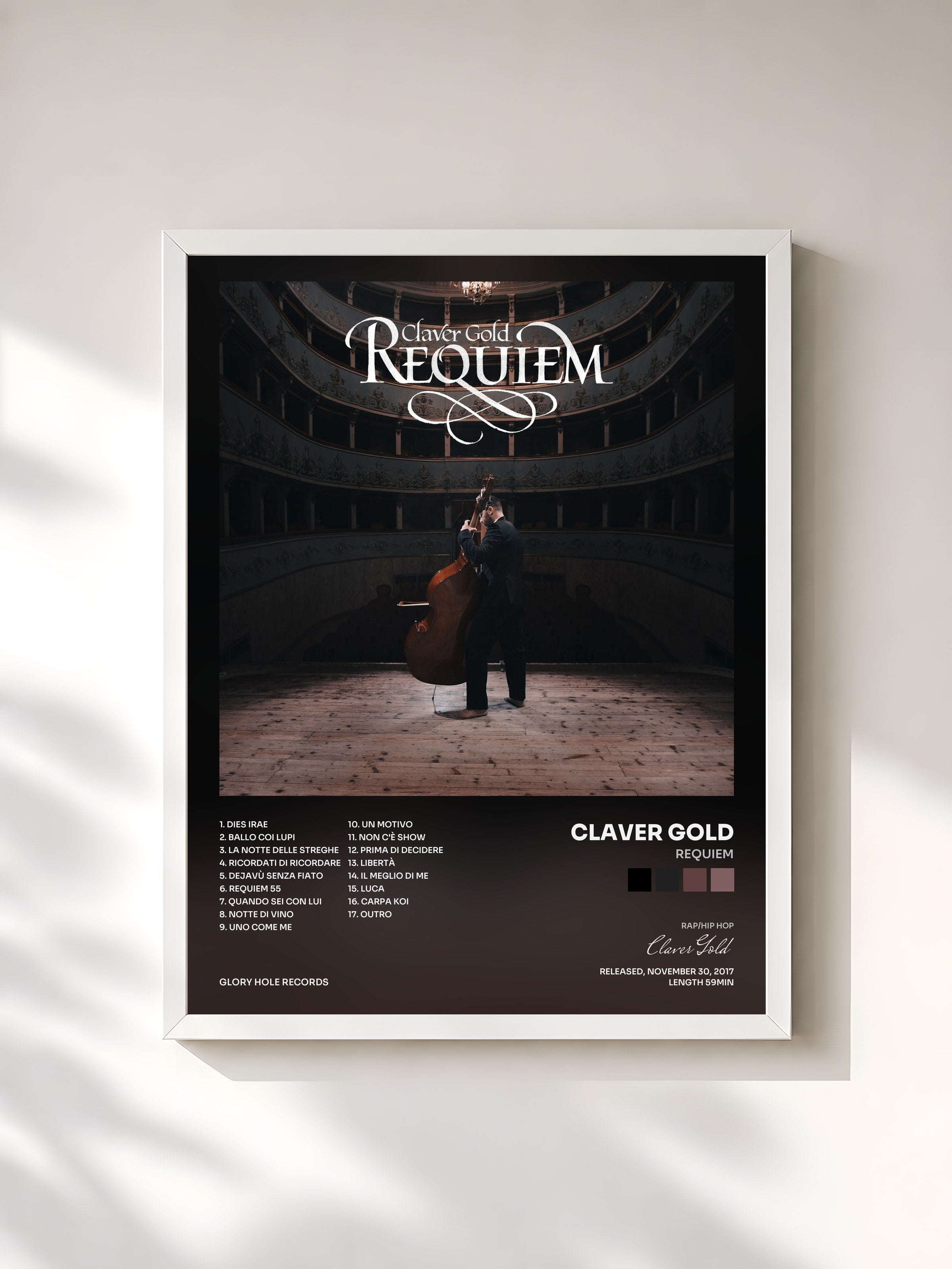 #blanc Tableau de l'album Requiem de Claver Gold, cadre blanc, imprimé et encadré en France