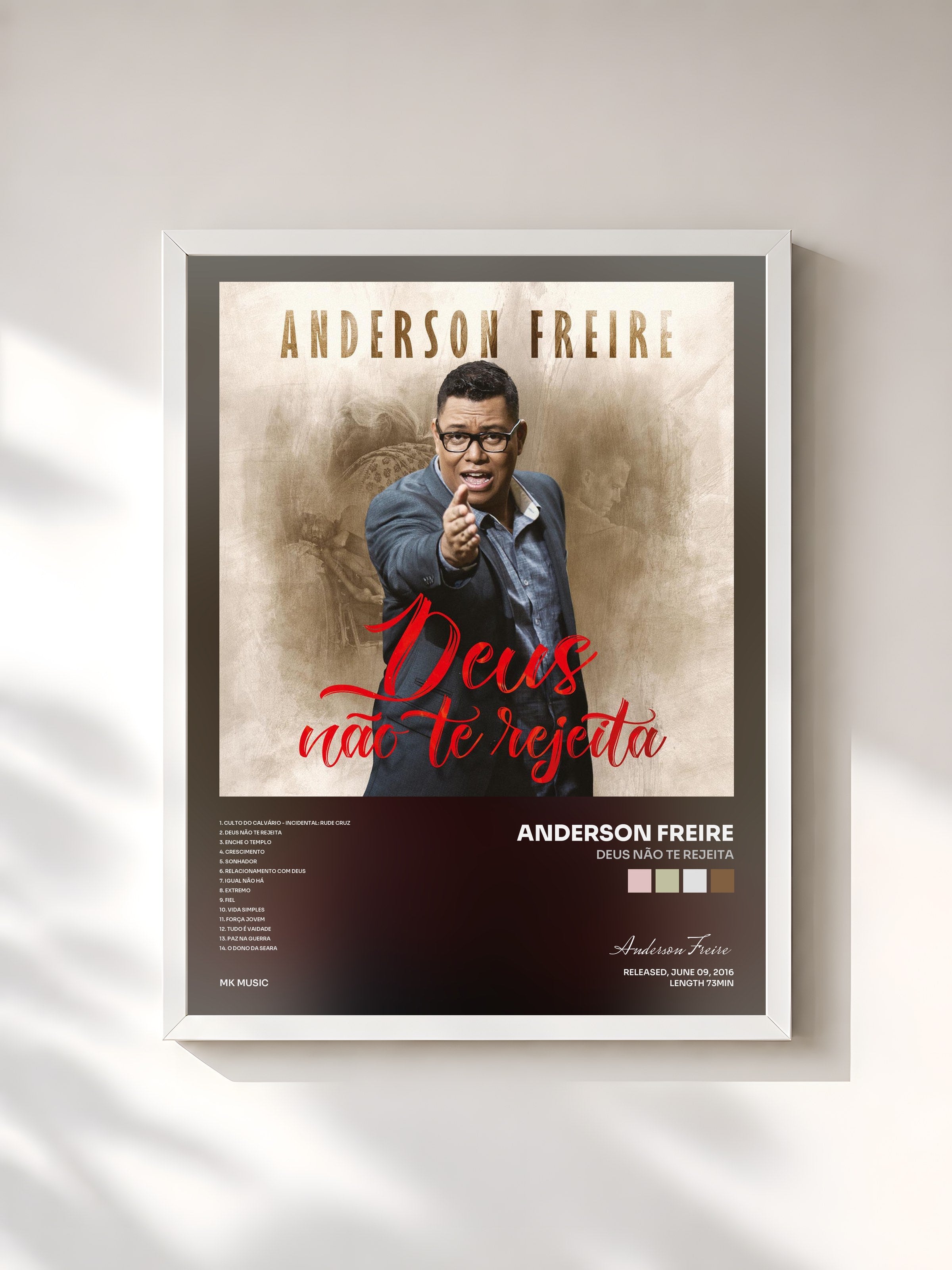 #blanc Tableau de l'album Deus Não Te Rejeita de Anderson Freire, cadre blanc, imprimé et encadré en France