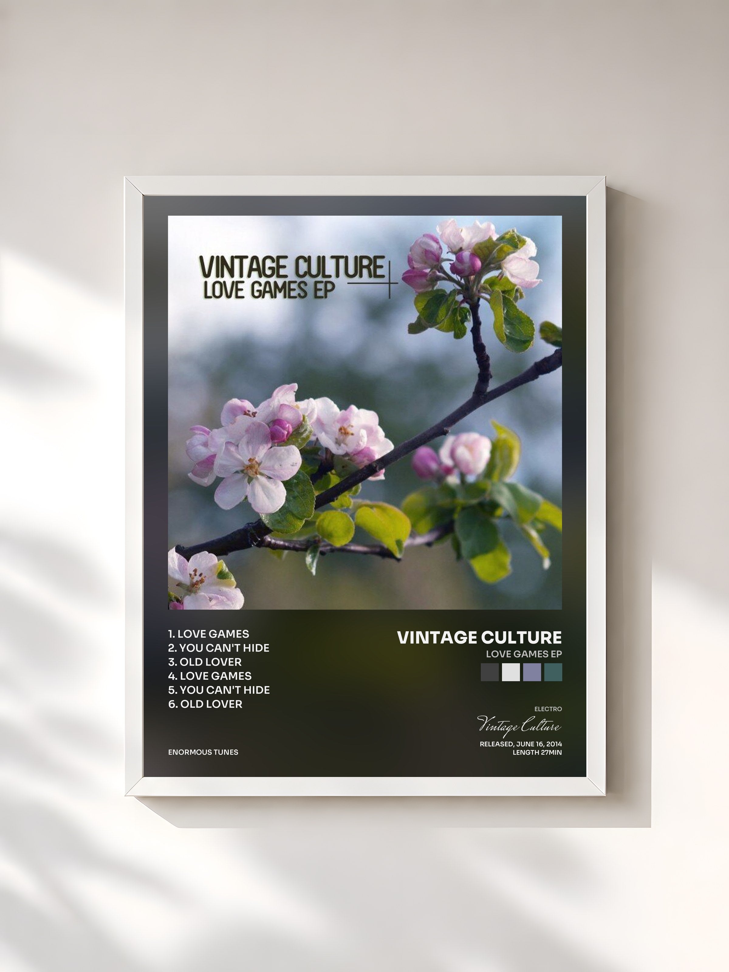 #blanc Tableau de l'album Love Games EP de Vintage Culture, cadre blanc, imprimé et encadré en France