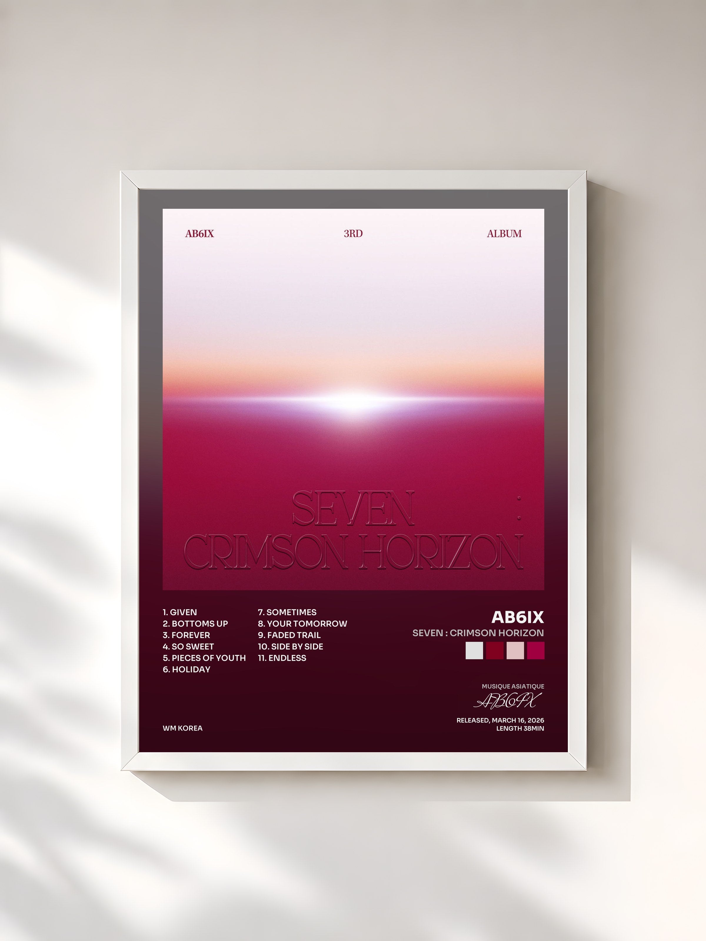 #blanc Tableau de l'album SEVEN : CRIMSON HORIZON de AB6IX, cadre blanc, imprimé et encadré en France