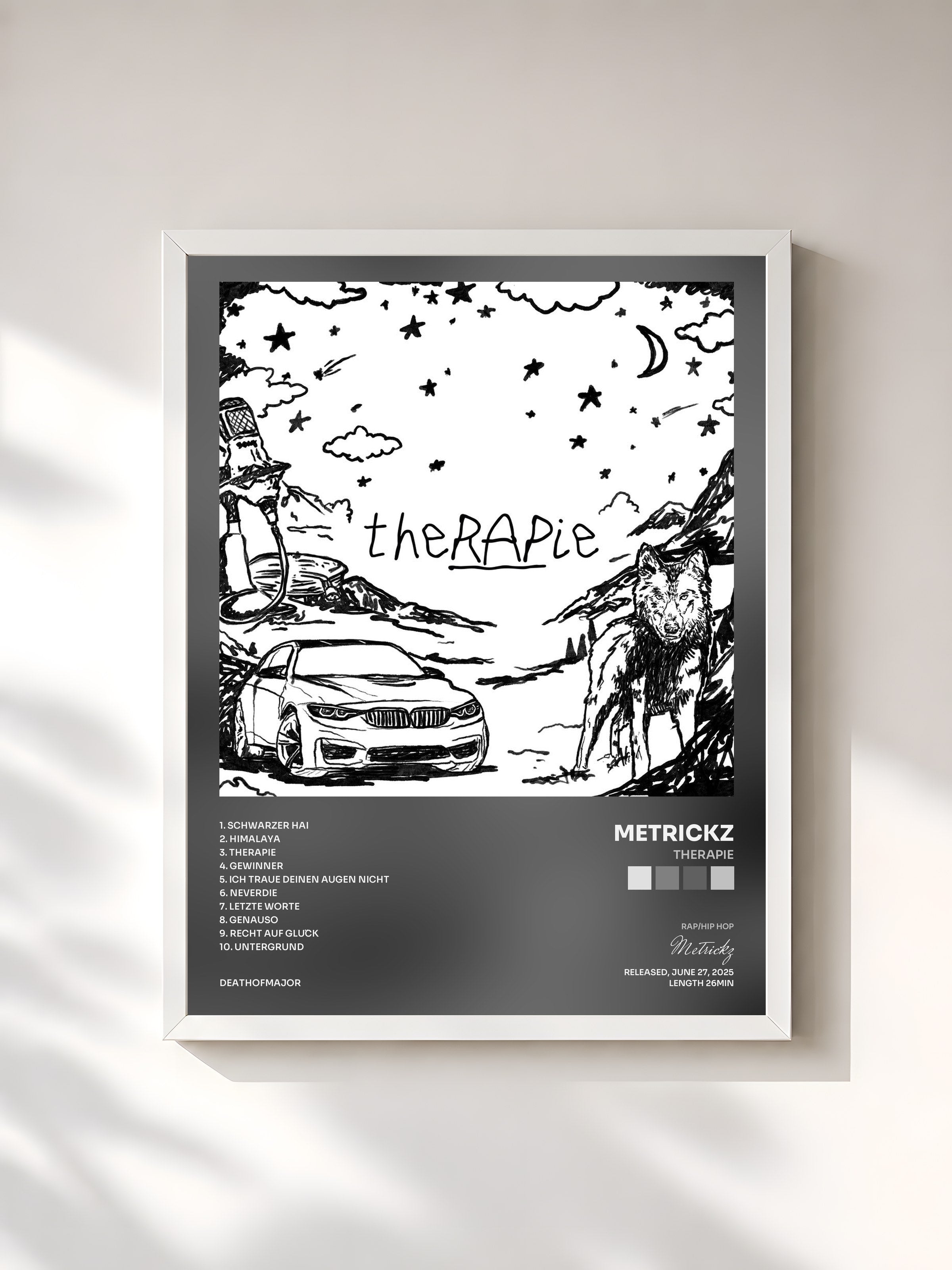 #blanc Tableau de l'album theRAPie de Metrickz, cadre blanc, imprimé et encadré en France