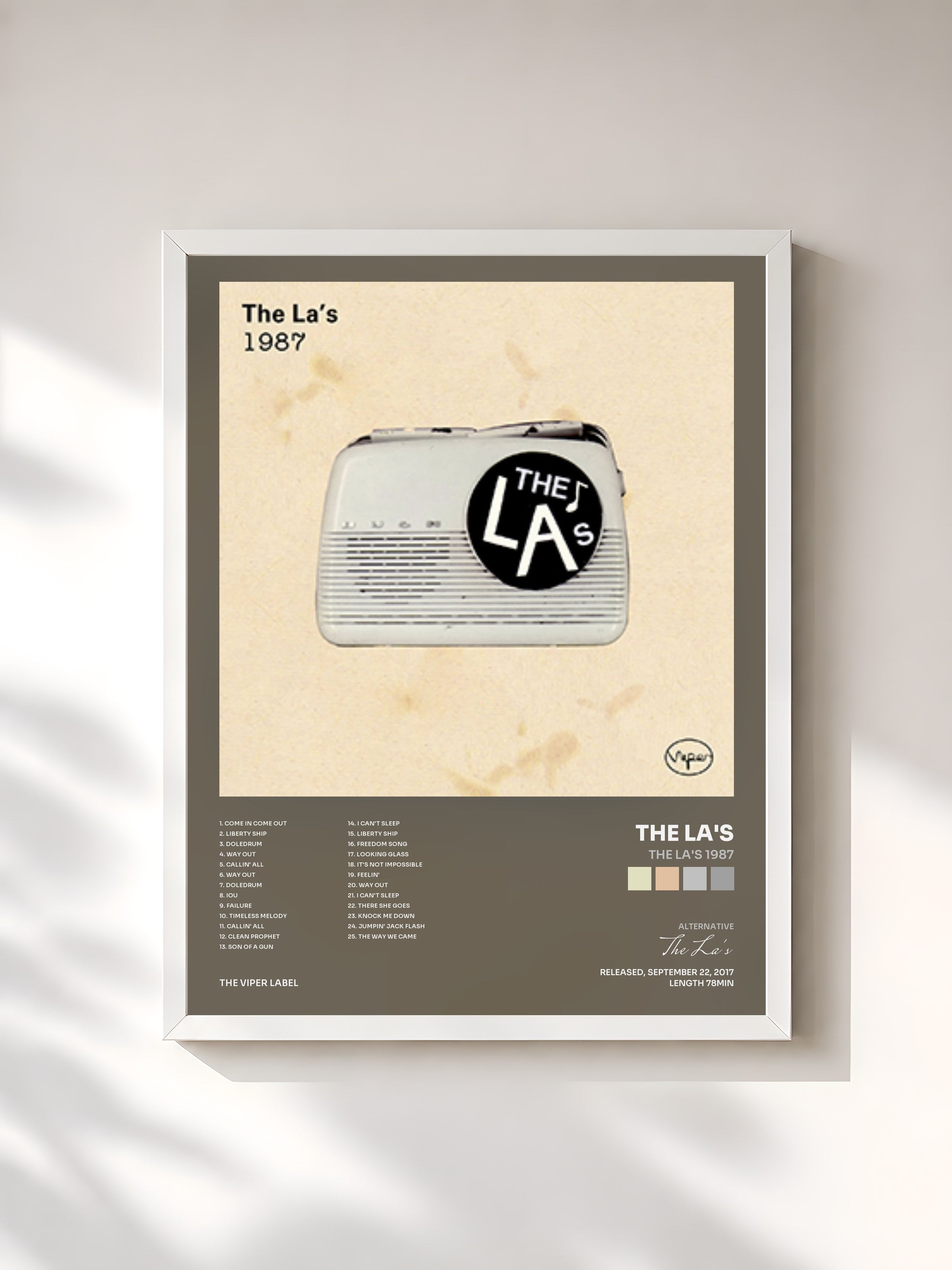 #blanc Tableau de l'album The La's 1987 de The La's, cadre blanc, imprimé et encadré en France