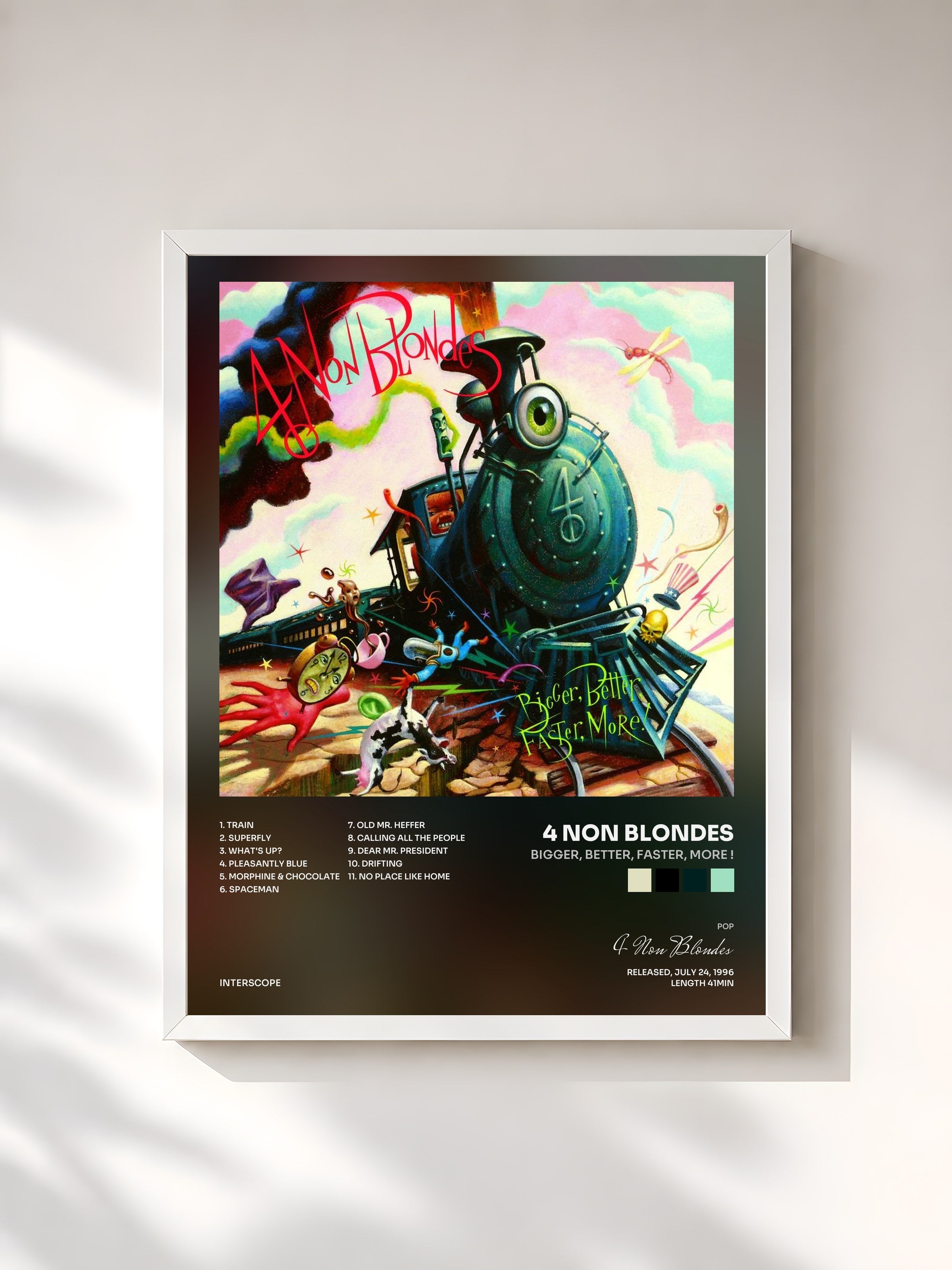 #blanc Tableau de l'album Bigger, Better, Faster, More ! de 4 Non Blondes, cadre blanc, imprimé et encadré en France