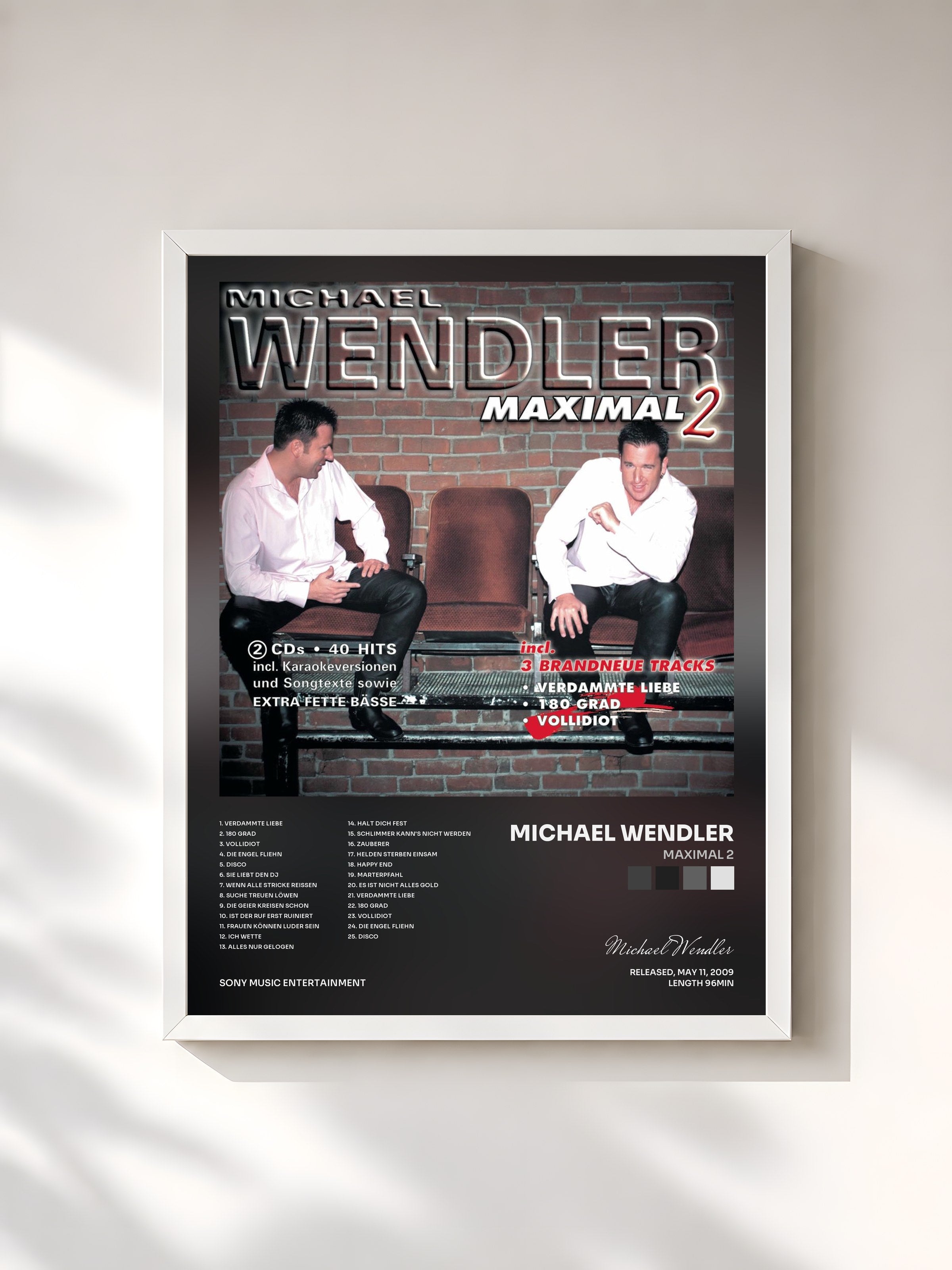 #blanc Tableau de l'album Maximal 2 de Michael Wendler, cadre blanc, imprimé et encadré en France