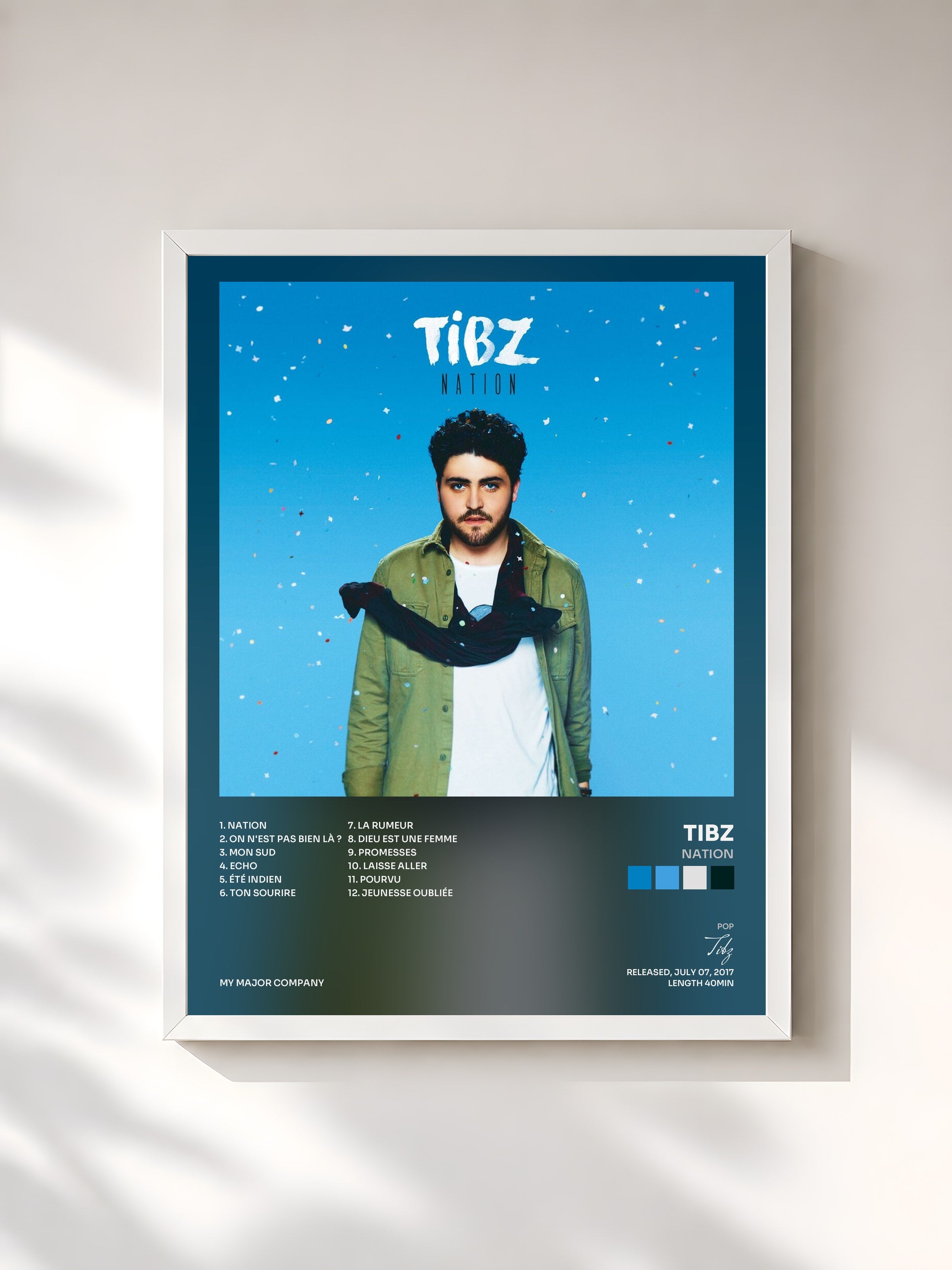 #blanc Tableau de l'album Nation de Tibz, cadre blanc, imprimé et encadré en France