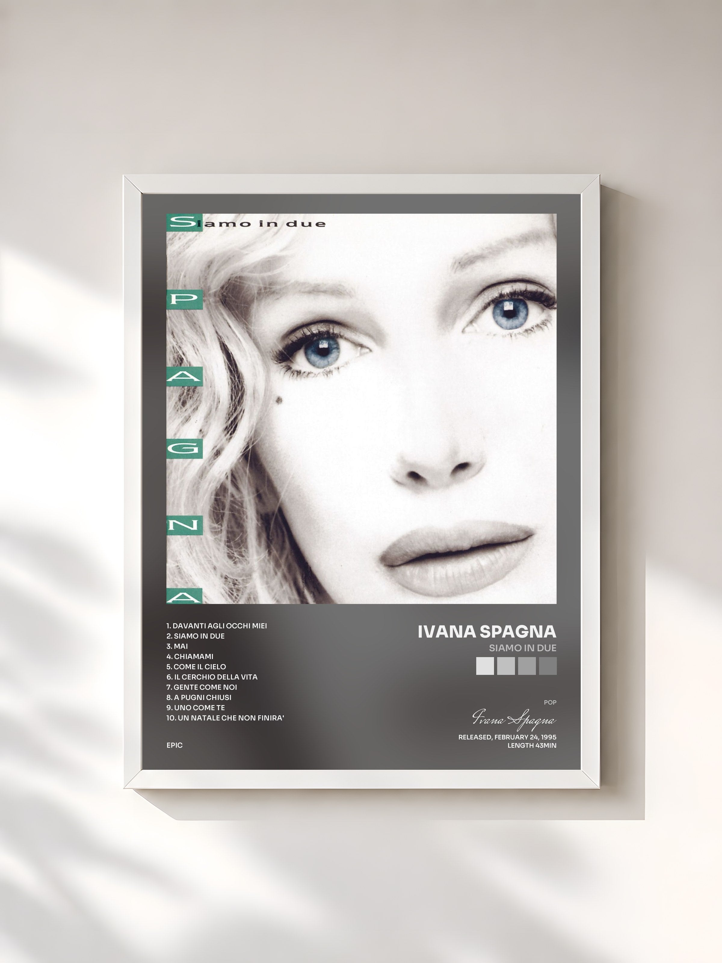 #blanc Tableau de l'album Siamo in Due de Ivana Spagna, cadre blanc, imprimé et encadré en France