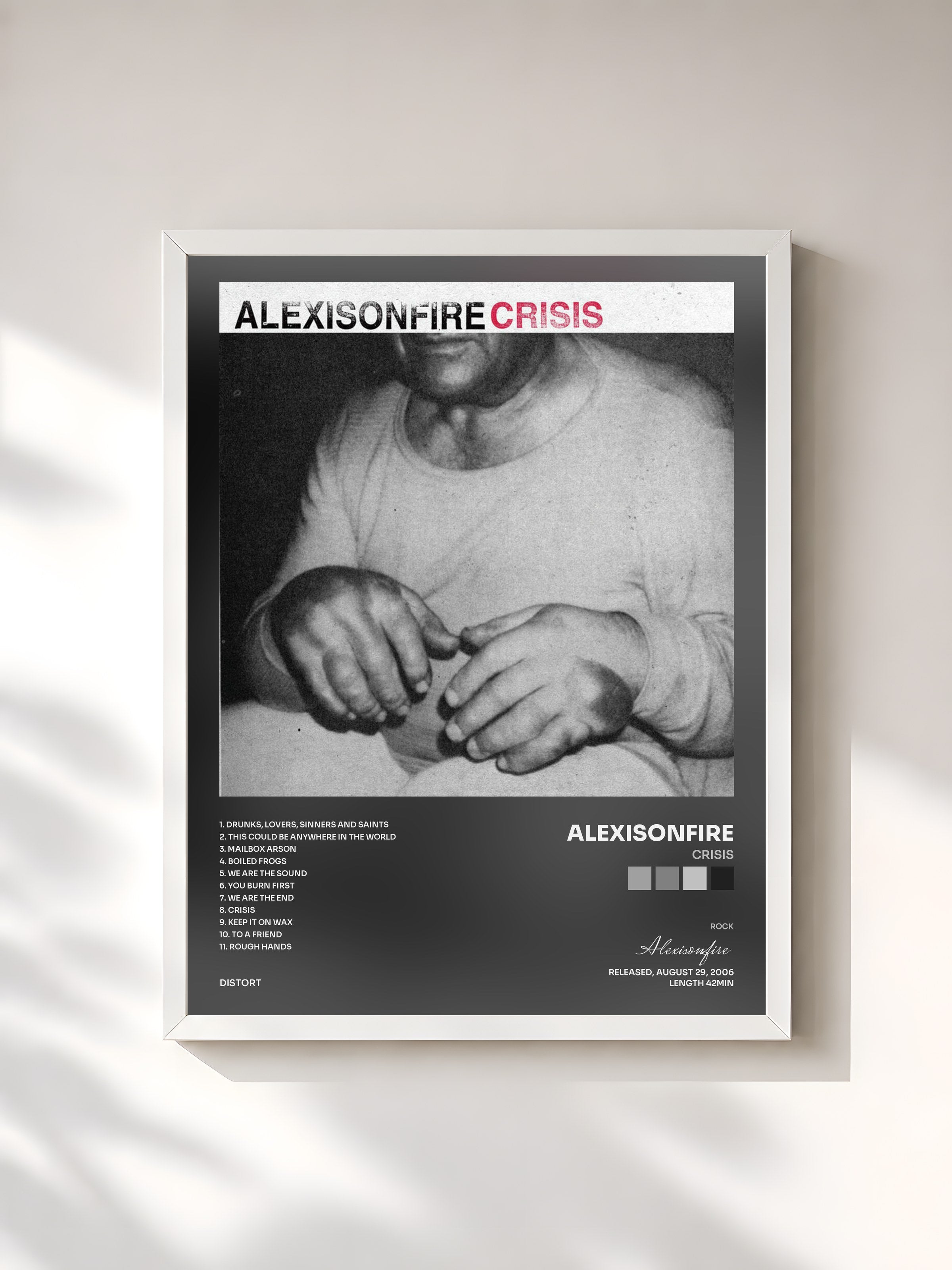 #blanc Tableau de l'album Crisis de Alexisonfire, cadre blanc, imprimé et encadré en France