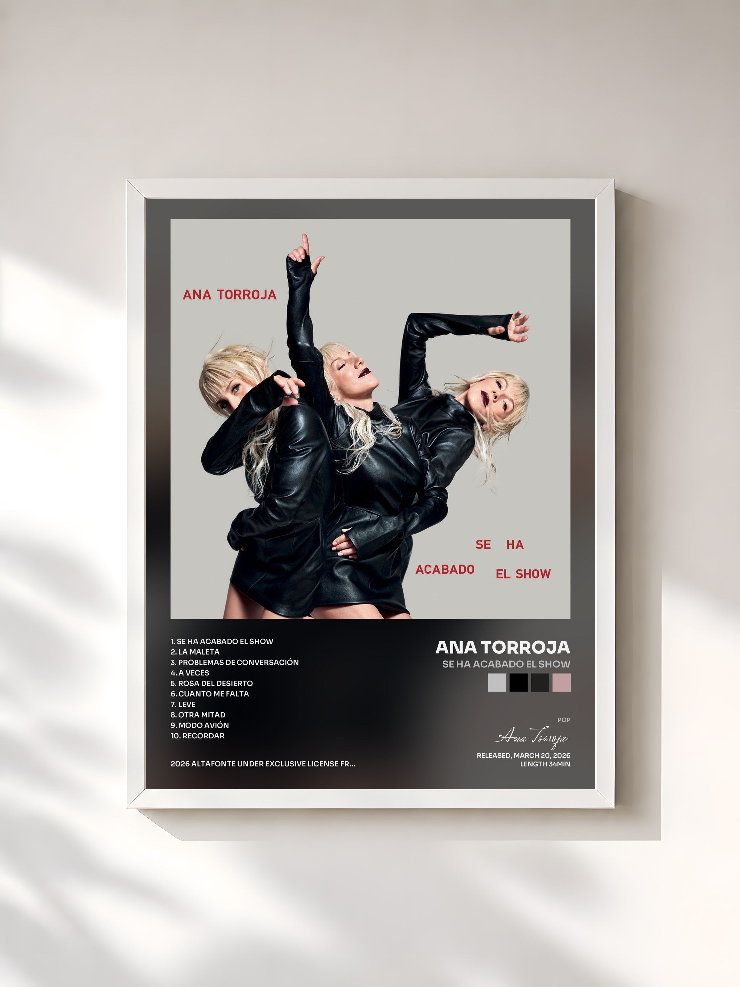 #blanc Tableau de l'album Se Ha Acabado El Show de Ana Torroja, cadre blanc, imprimé et encadré en France