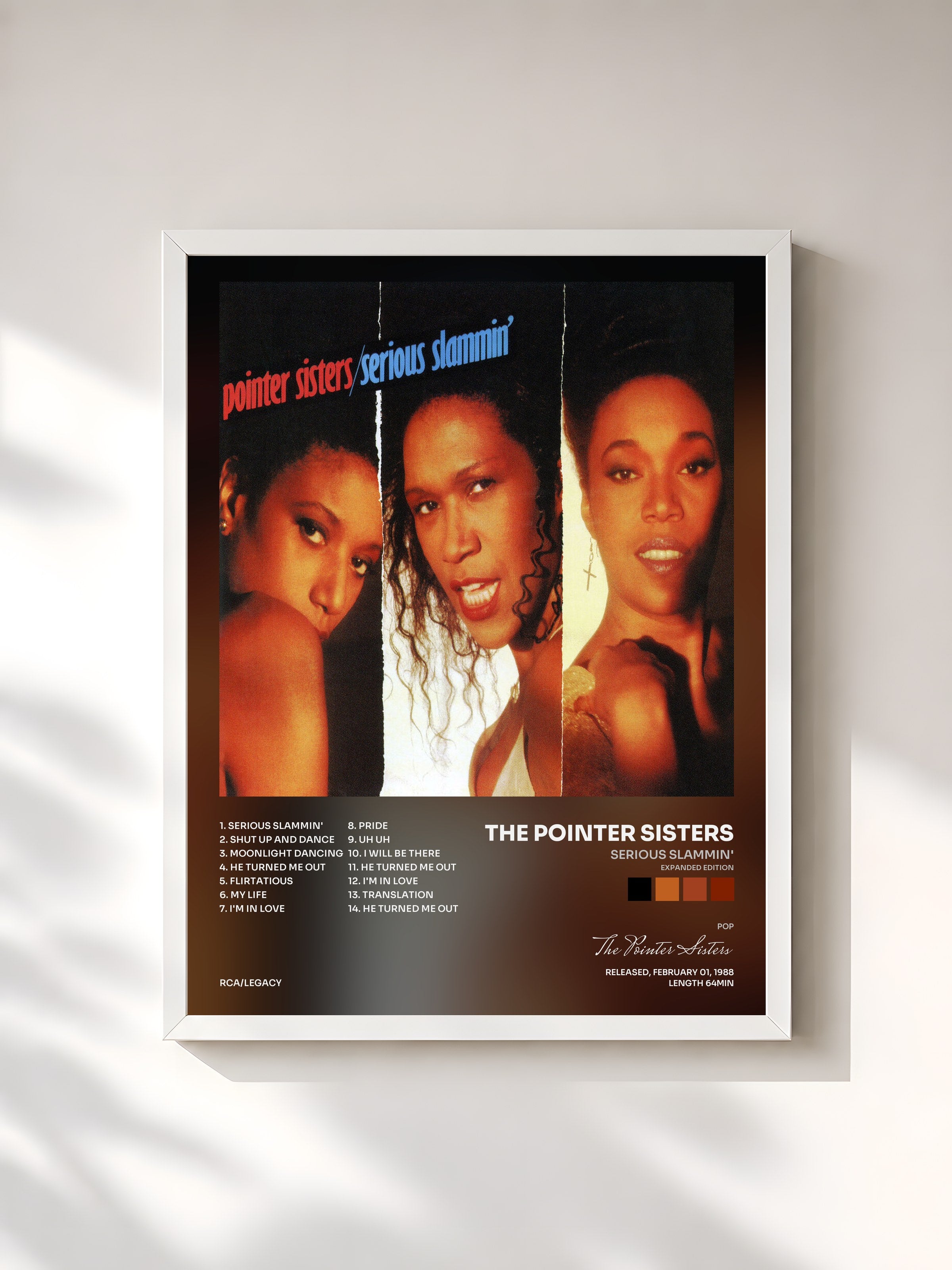 #blanc Tableau de l'album Serious Slammin' (Expanded Edition) de The Pointer Sisters, cadre blanc, imprimé et encadré en France
