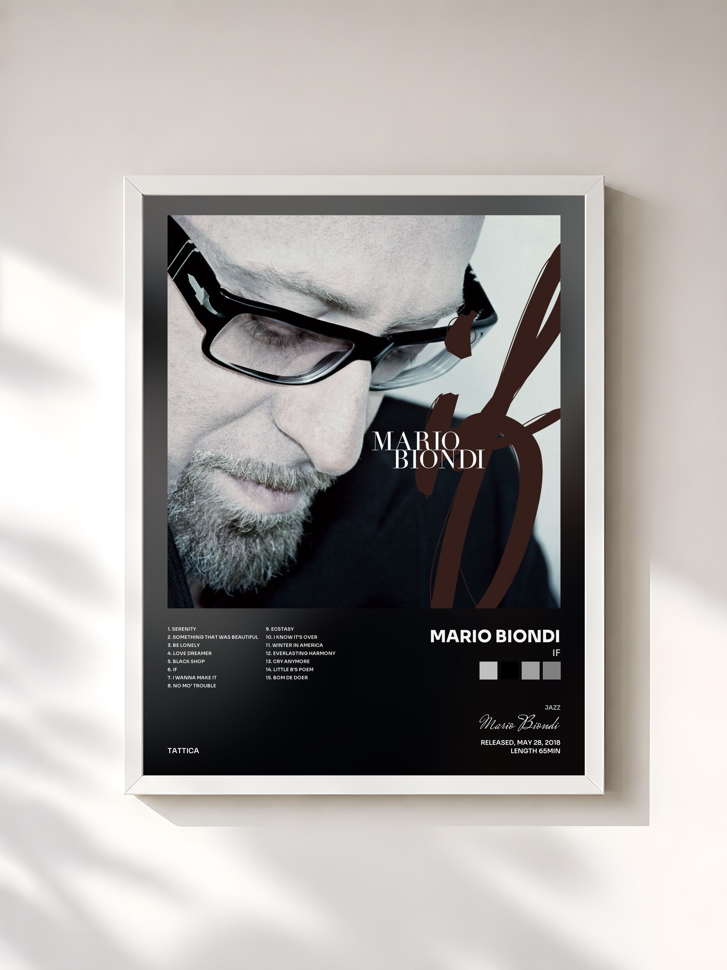 #blanc Tableau de l'album If de Mario Biondi, cadre blanc, imprimé et encadré en France