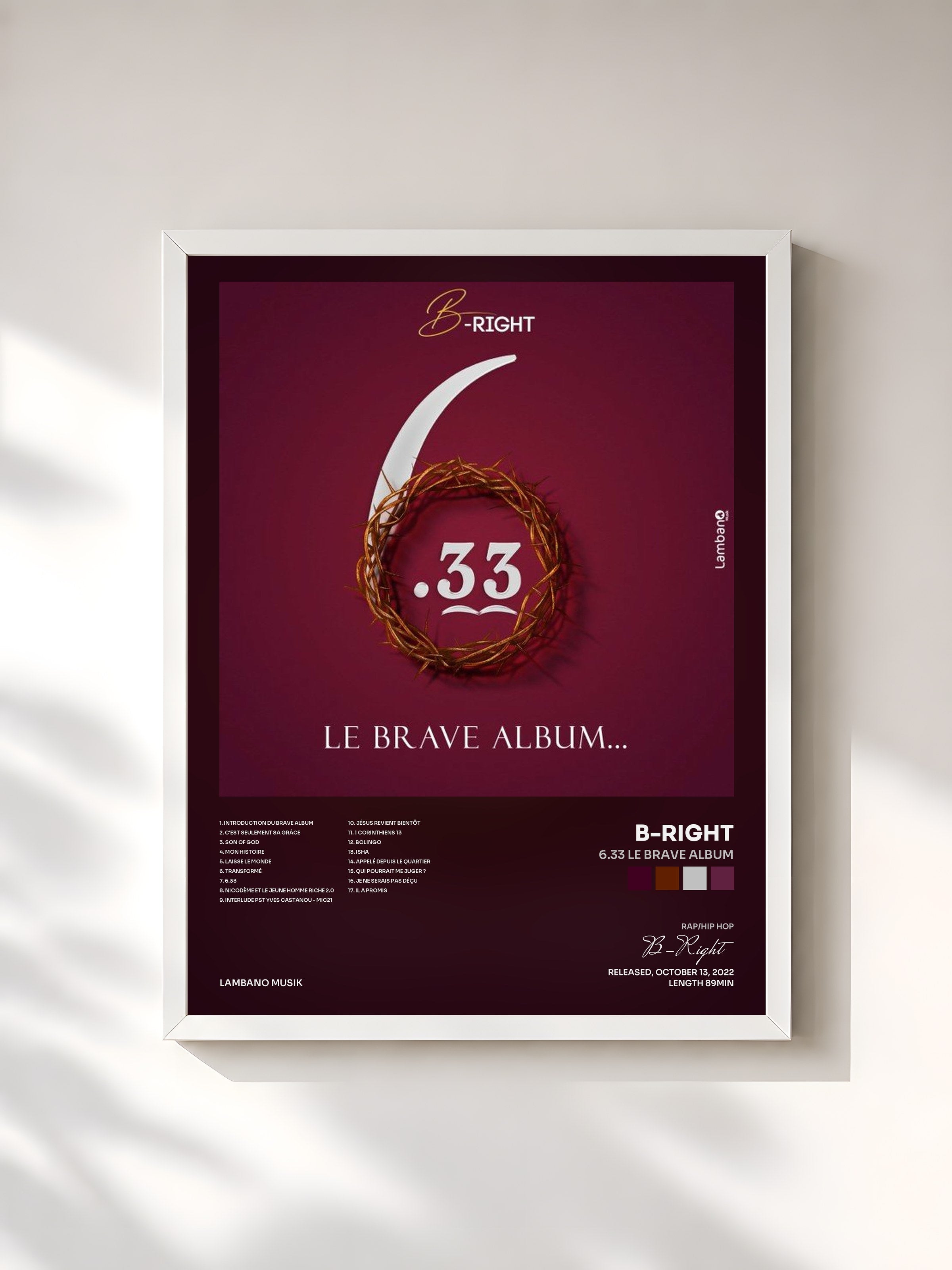 #blanc Tableau de l'album 6.33 Le Brave Album de B-Right, cadre blanc, imprimé et encadré en France