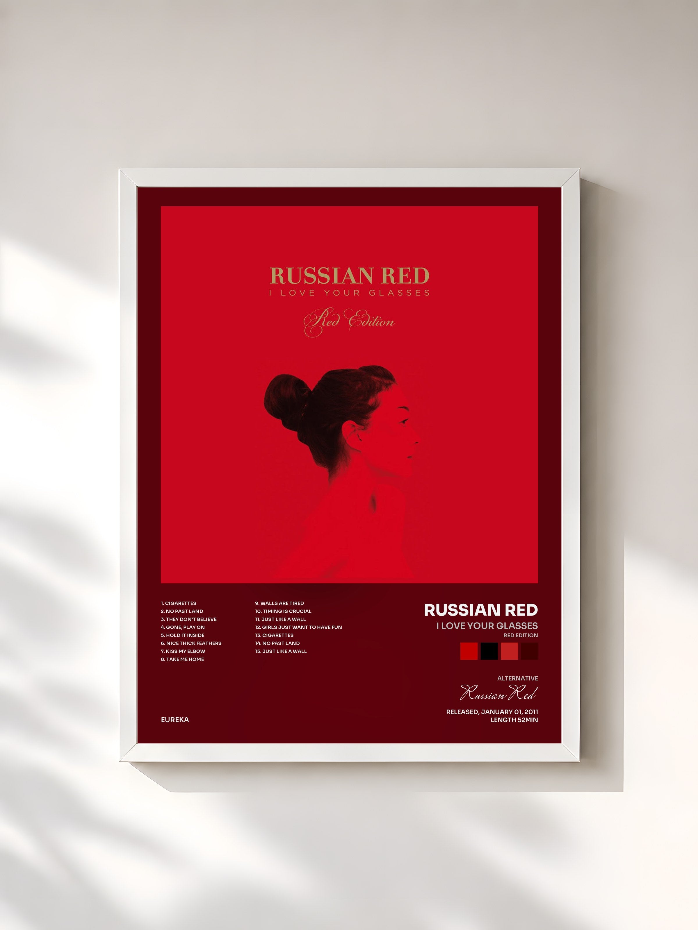 #blanc Tableau de l'album I Love Your Glasses (Red Edition) de Russian Red, cadre blanc, imprimé et encadré en France
