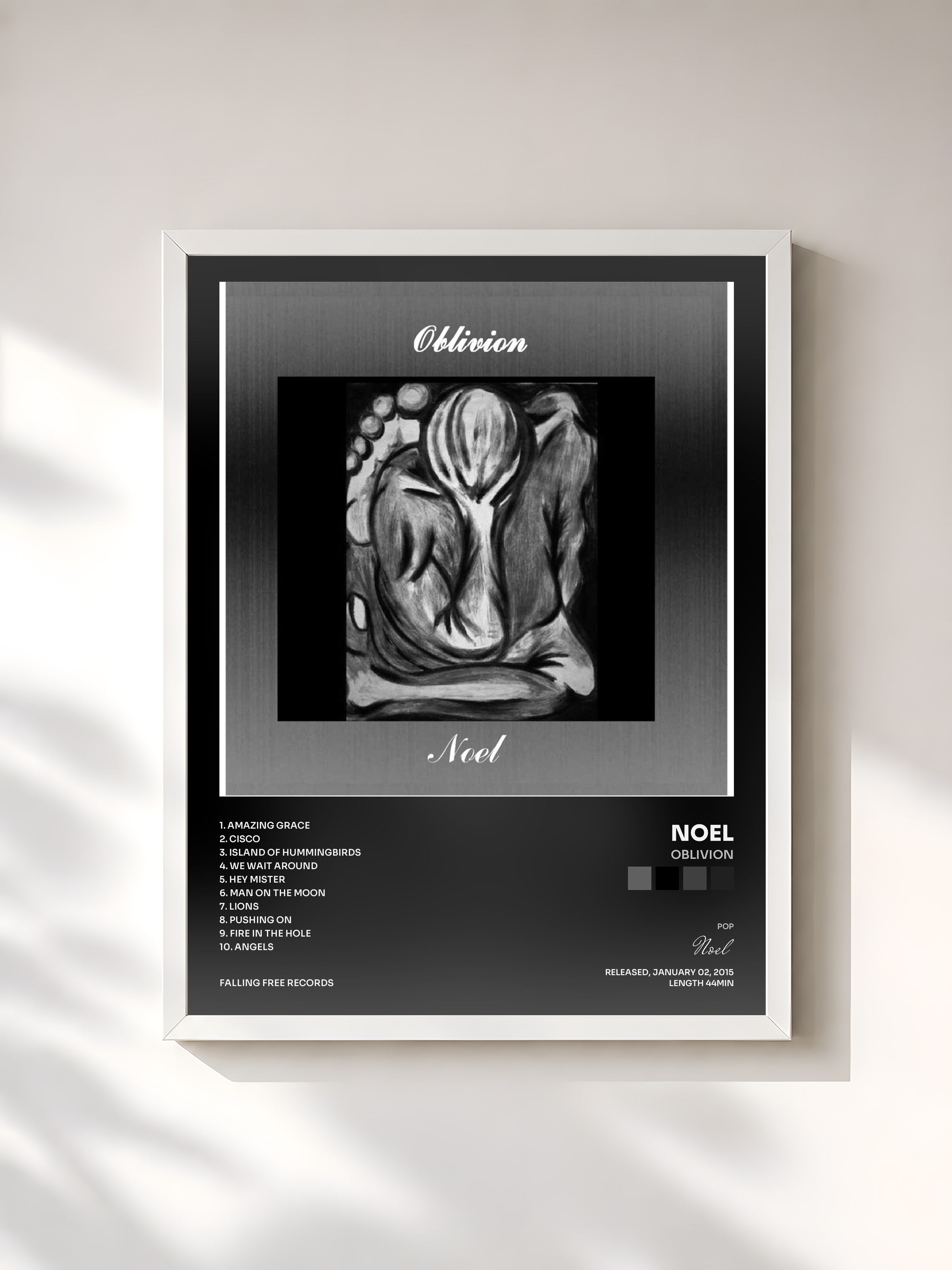 #blanc Tableau de l'album Oblivion de Noel, cadre blanc, imprimé et encadré en France