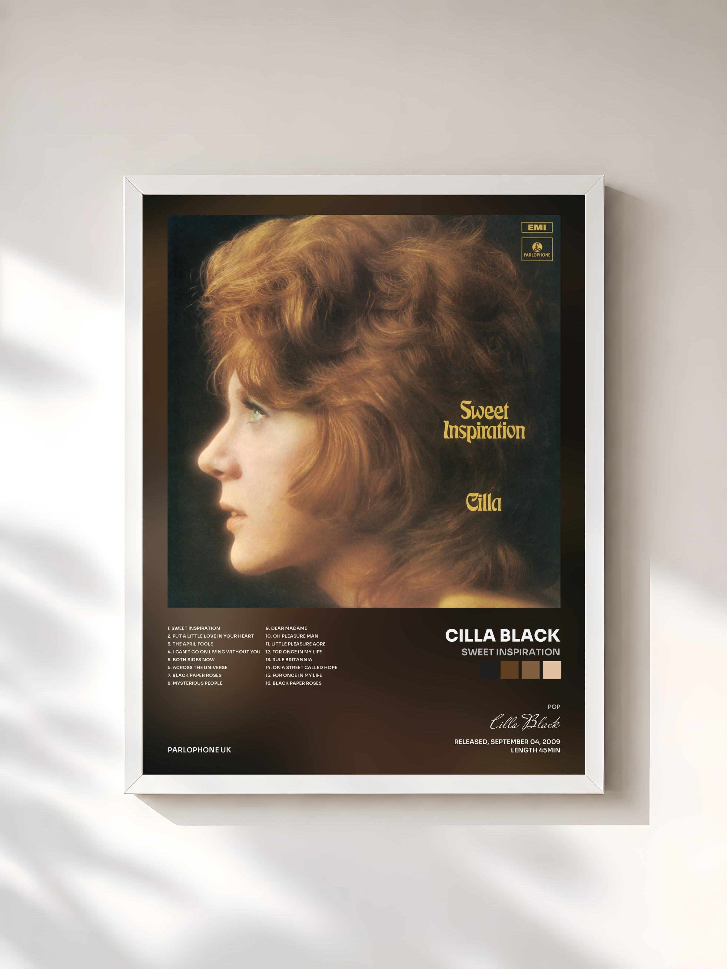 #blanc Tableau de l'album Sweet Inspiration de Cilla Black, cadre blanc, imprimé et encadré en France