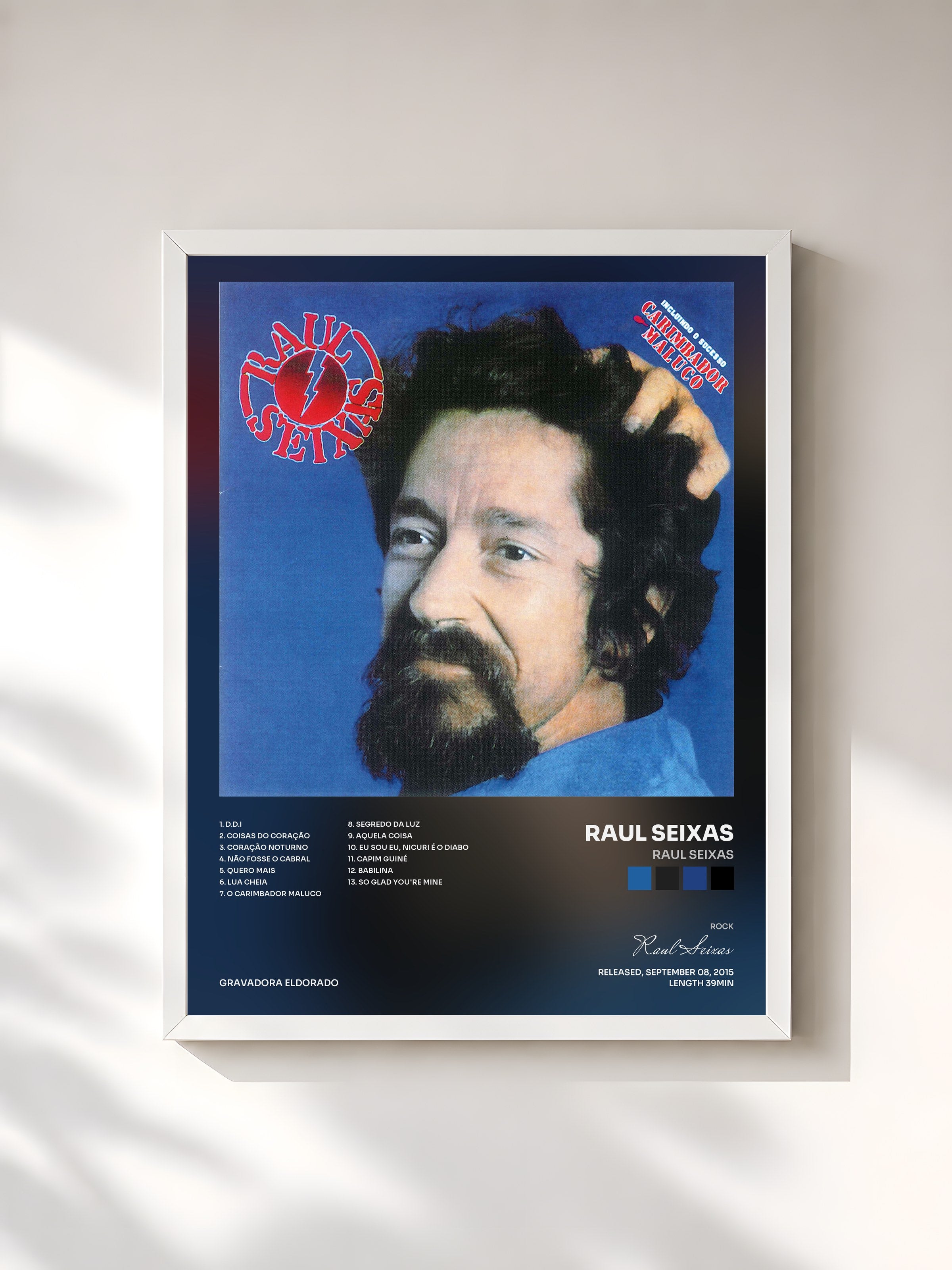 #blanc Tableau de l'album Raul Seixas de Raul Seixas, cadre blanc, imprimé et encadré en France