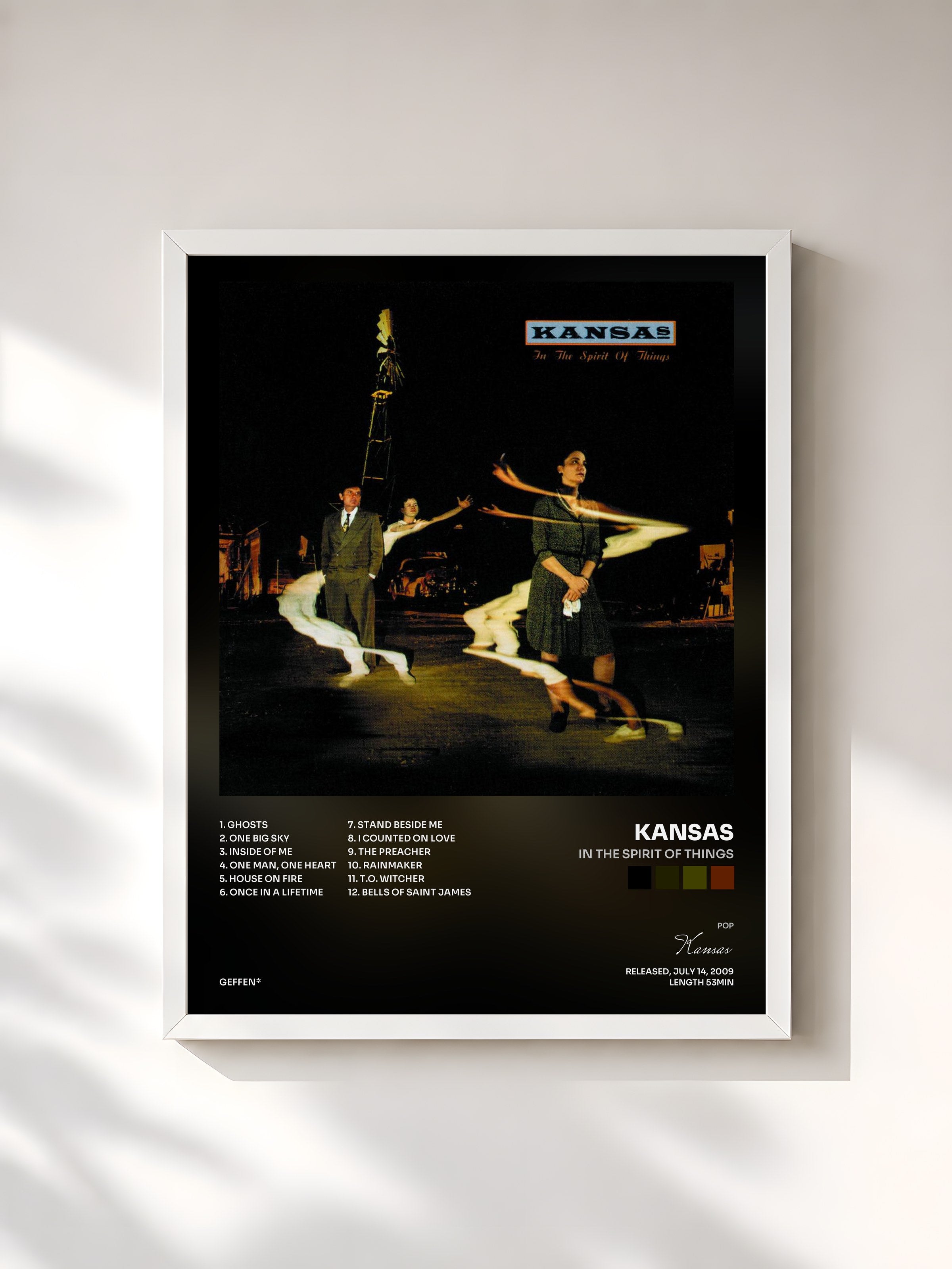 #blanc Tableau de l'album In The Spirit Of Things de Kansas, cadre blanc, imprimé et encadré en France