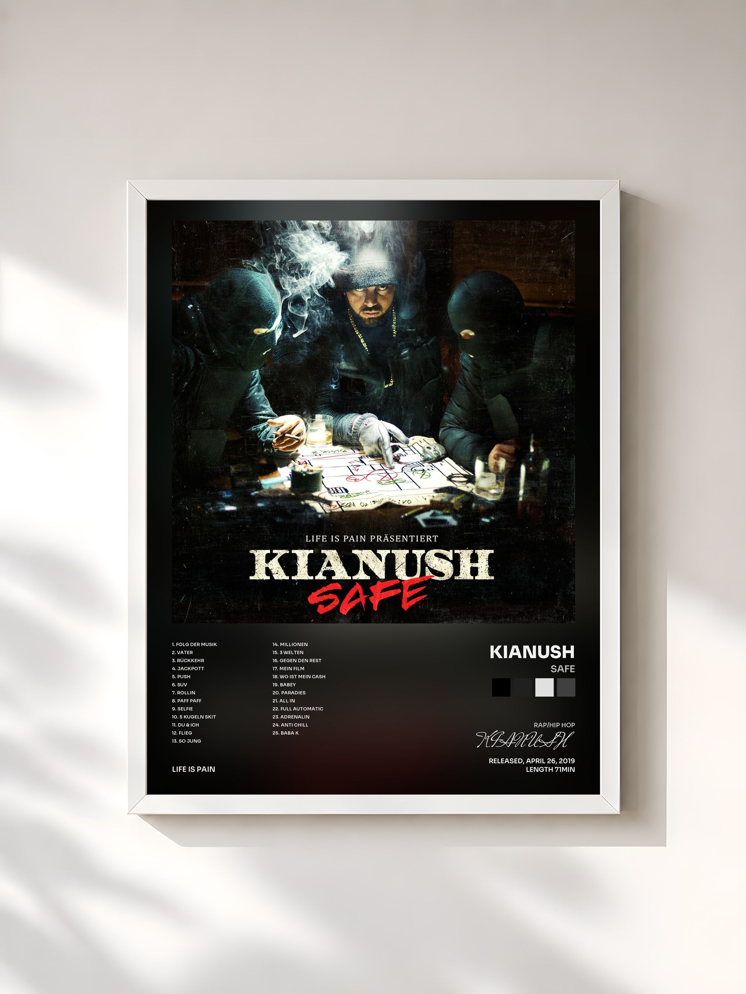 #blanc Tableau de l'album Safe de KIANUSH, cadre blanc, imprimé et encadré en France