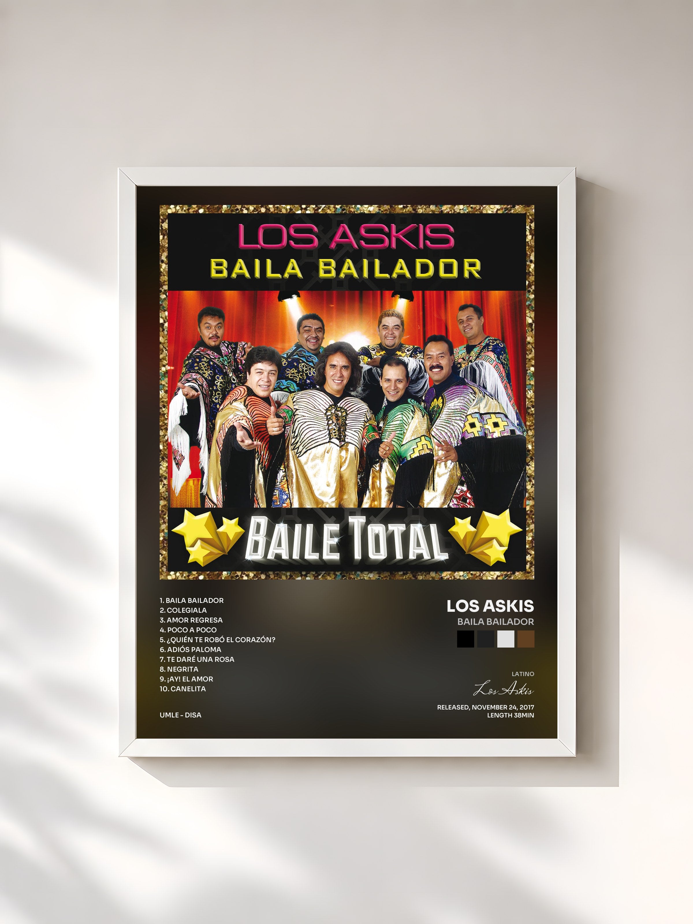#blanc Tableau de l'album Baila Bailador de Los Askis, cadre blanc, imprimé et encadré en France