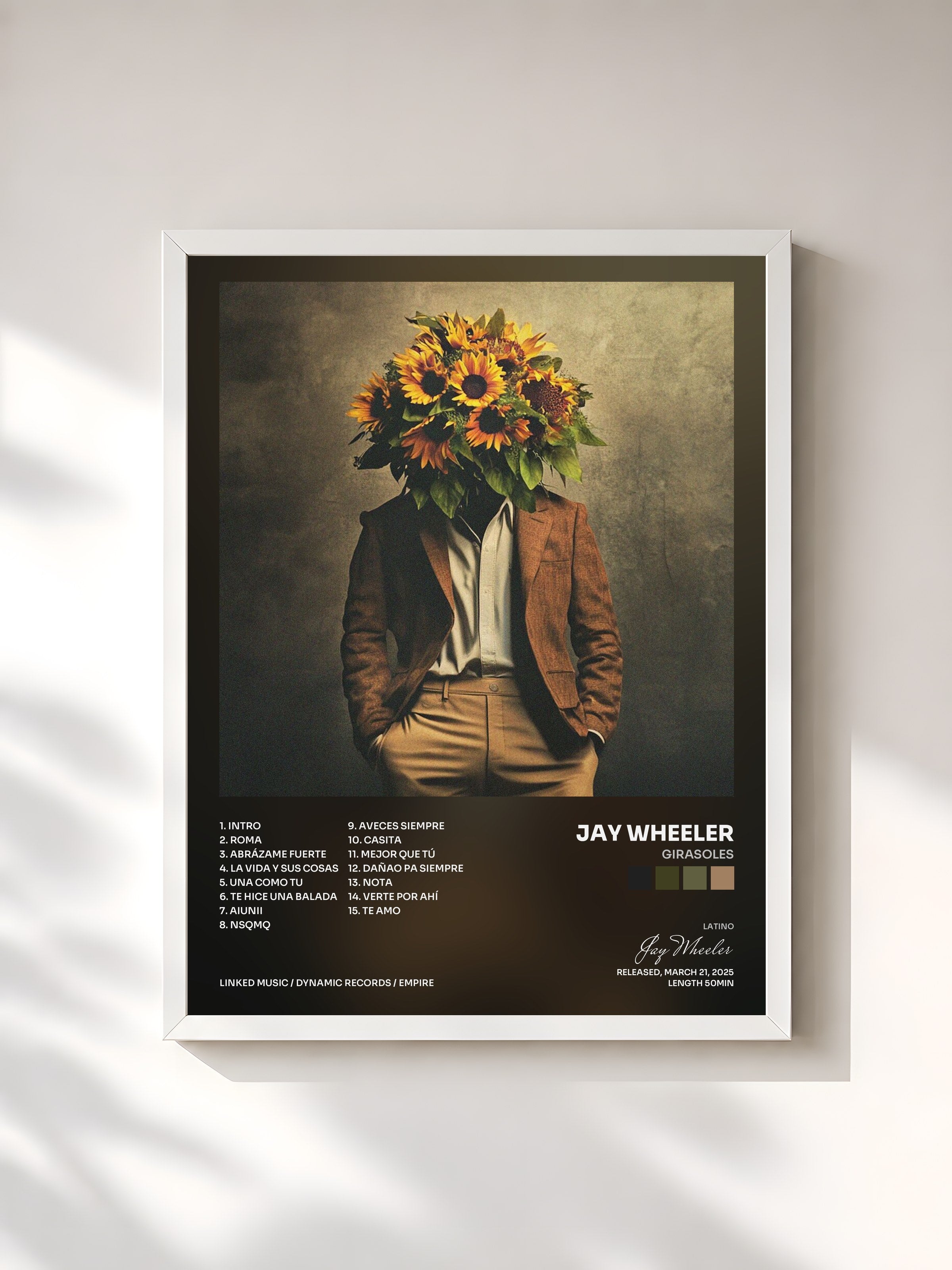 #blanc Tableau de l'album GIRASOLES de Jay Wheeler, cadre blanc, imprimé et encadré en France