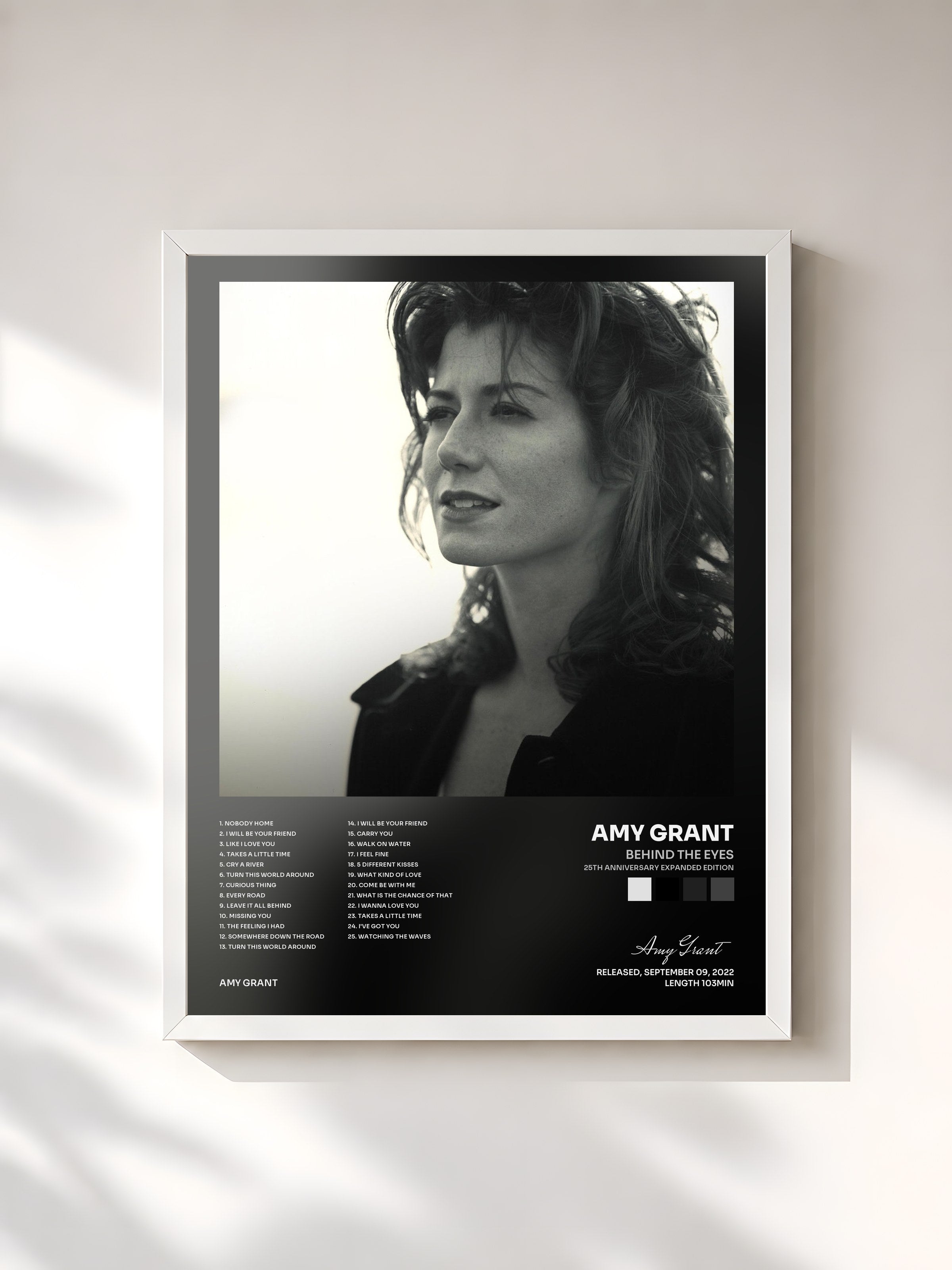 #blanc Tableau de l'album Behind The Eyes (25th Anniversary Expanded Edition) de Amy Grant, cadre blanc, imprimé et encadré en France