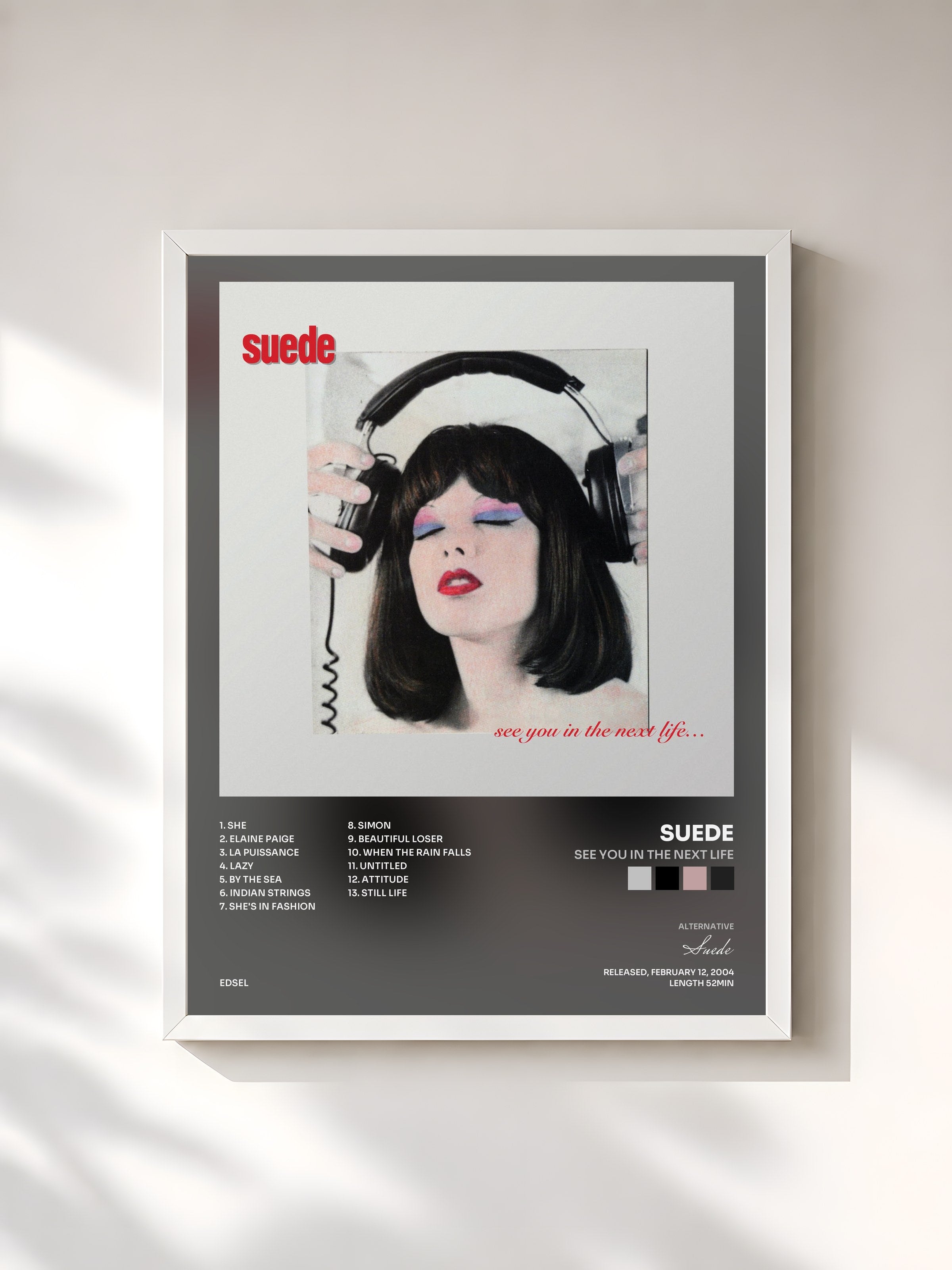 #blanc Tableau de l'album See You in the Next Life de Suede, cadre blanc, imprimé et encadré en France