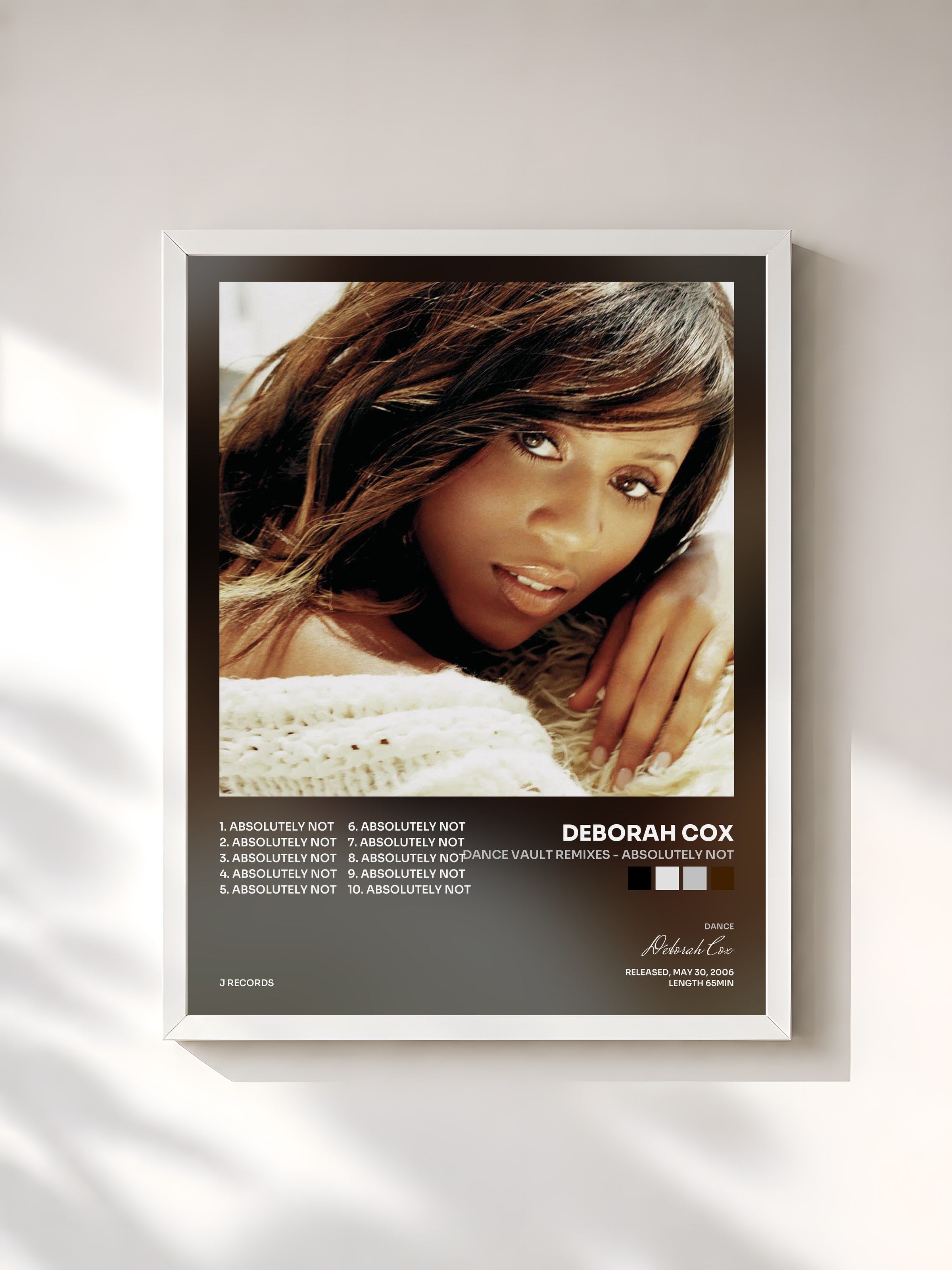 #blanc Tableau de l'album Dance Vault Remixes - Absolutely Not de Deborah Cox, cadre blanc, imprimé et encadré en France