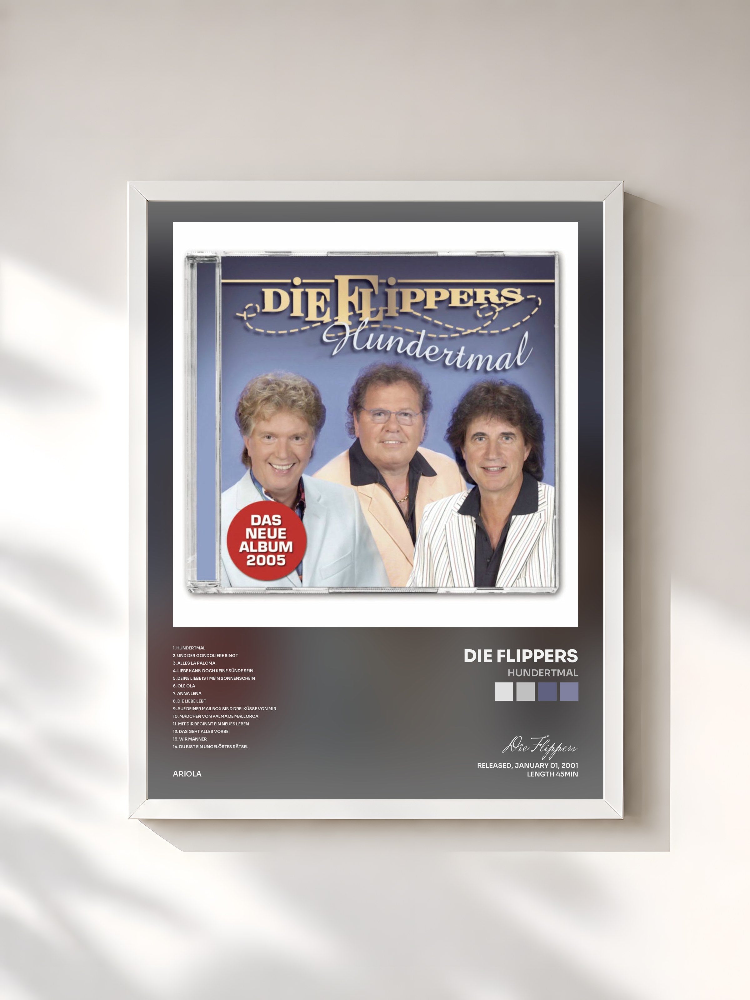 #blanc Tableau de l'album Hundertmal de Die Flippers, cadre blanc, imprimé et encadré en France