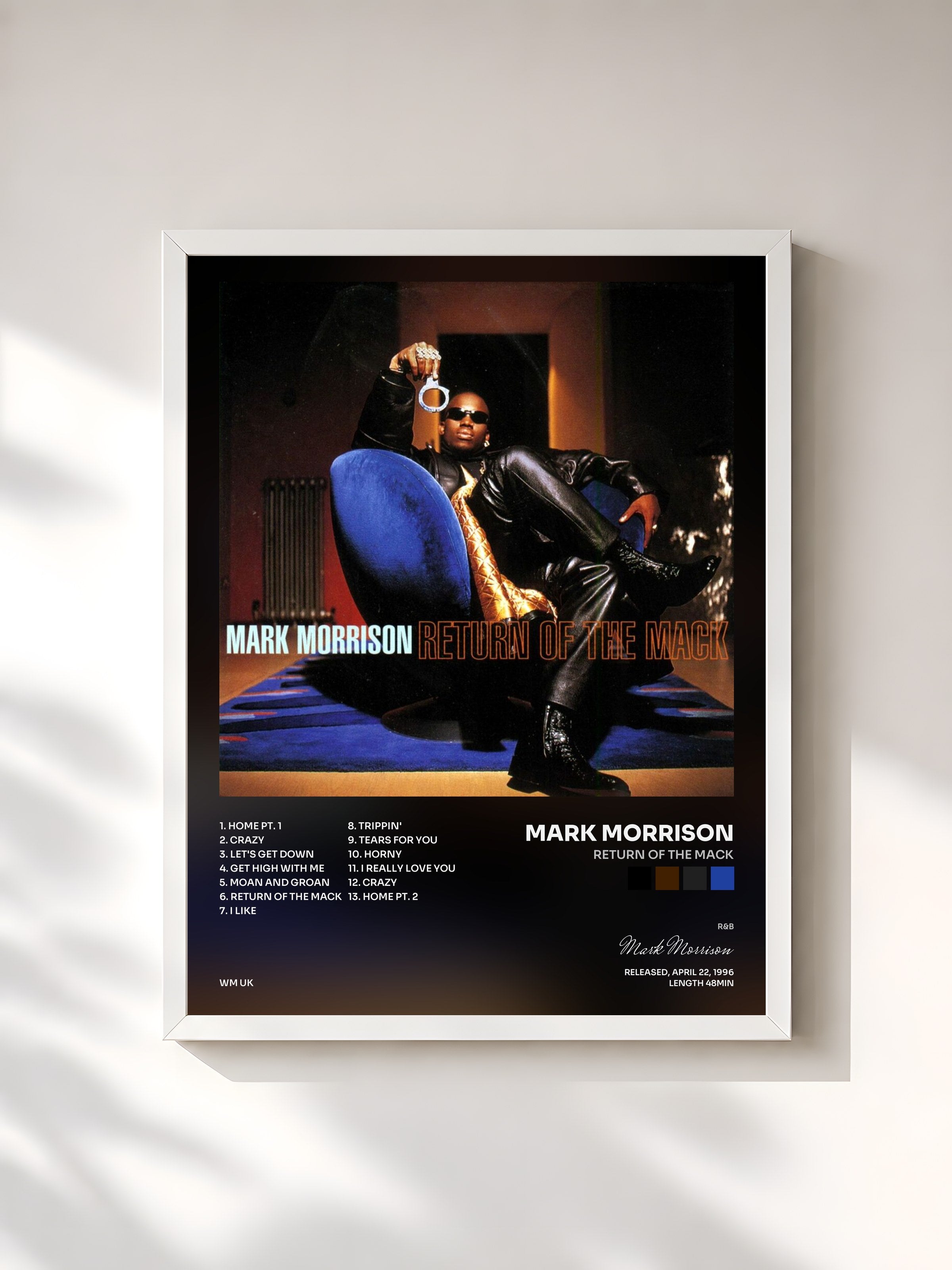 #blanc Tableau de l'album Return of the Mack de Mark Morrison, cadre blanc, imprimé et encadré en France