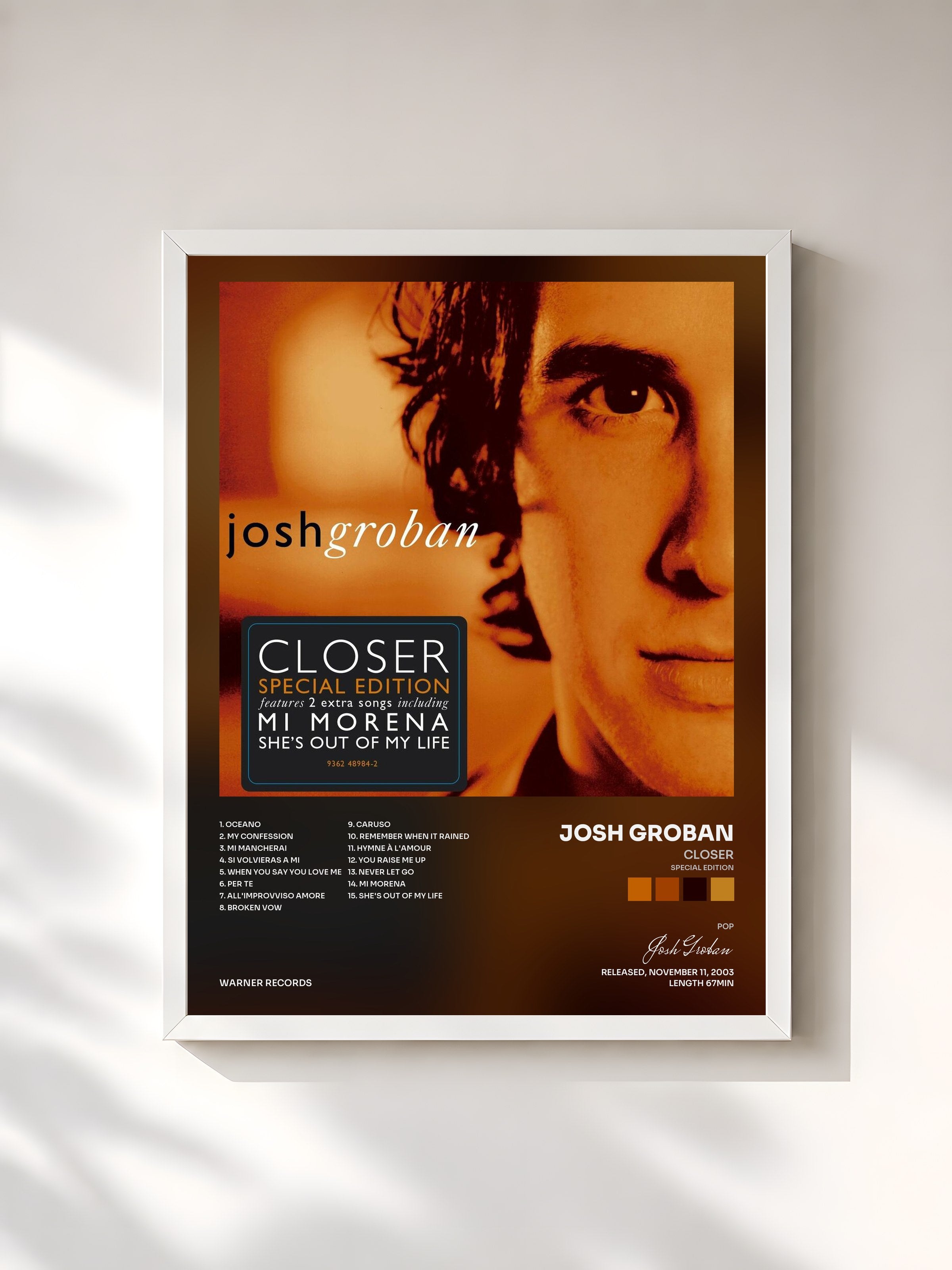 #blanc Tableau de l'album Closer (Special Edition) de Josh Groban, cadre blanc, imprimé et encadré en France