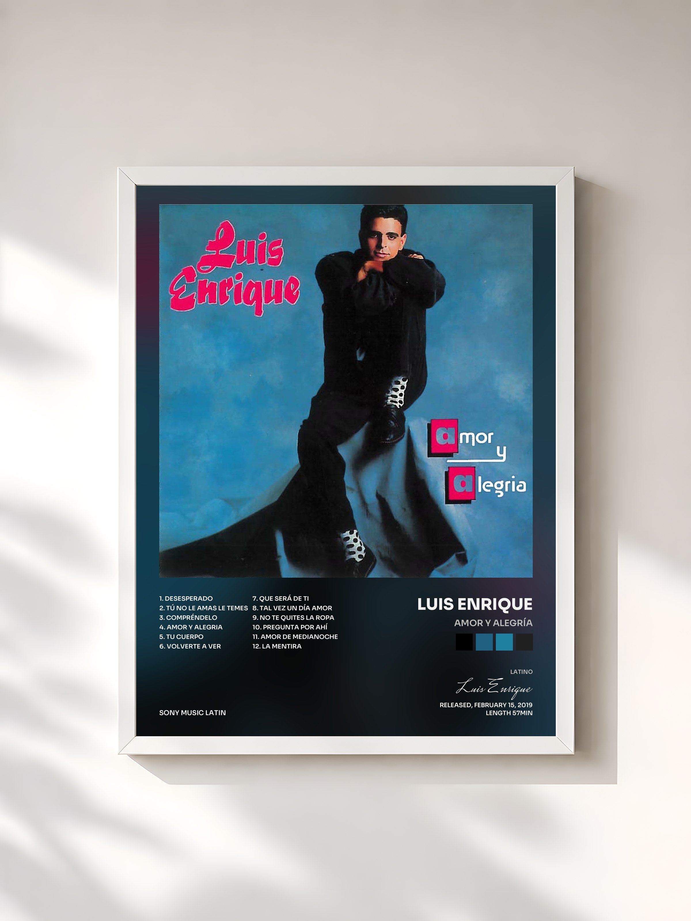 #blanc Tableau de l'album Amor y Alegría de Luis Enrique, cadre blanc, imprimé et encadré en France