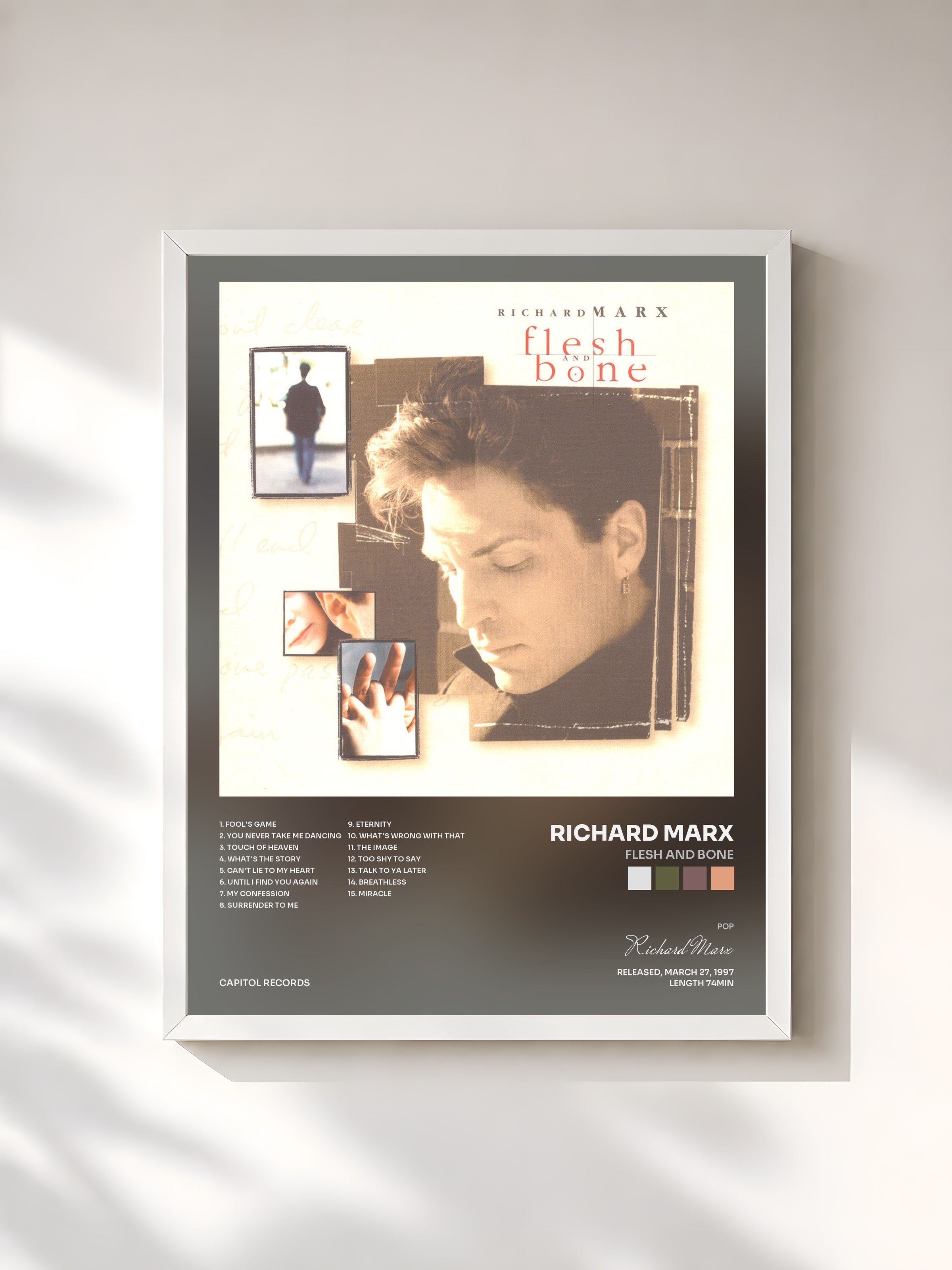 #blanc Tableau de l'album Flesh And Bone de Richard Marx, cadre blanc, imprimé et encadré en France