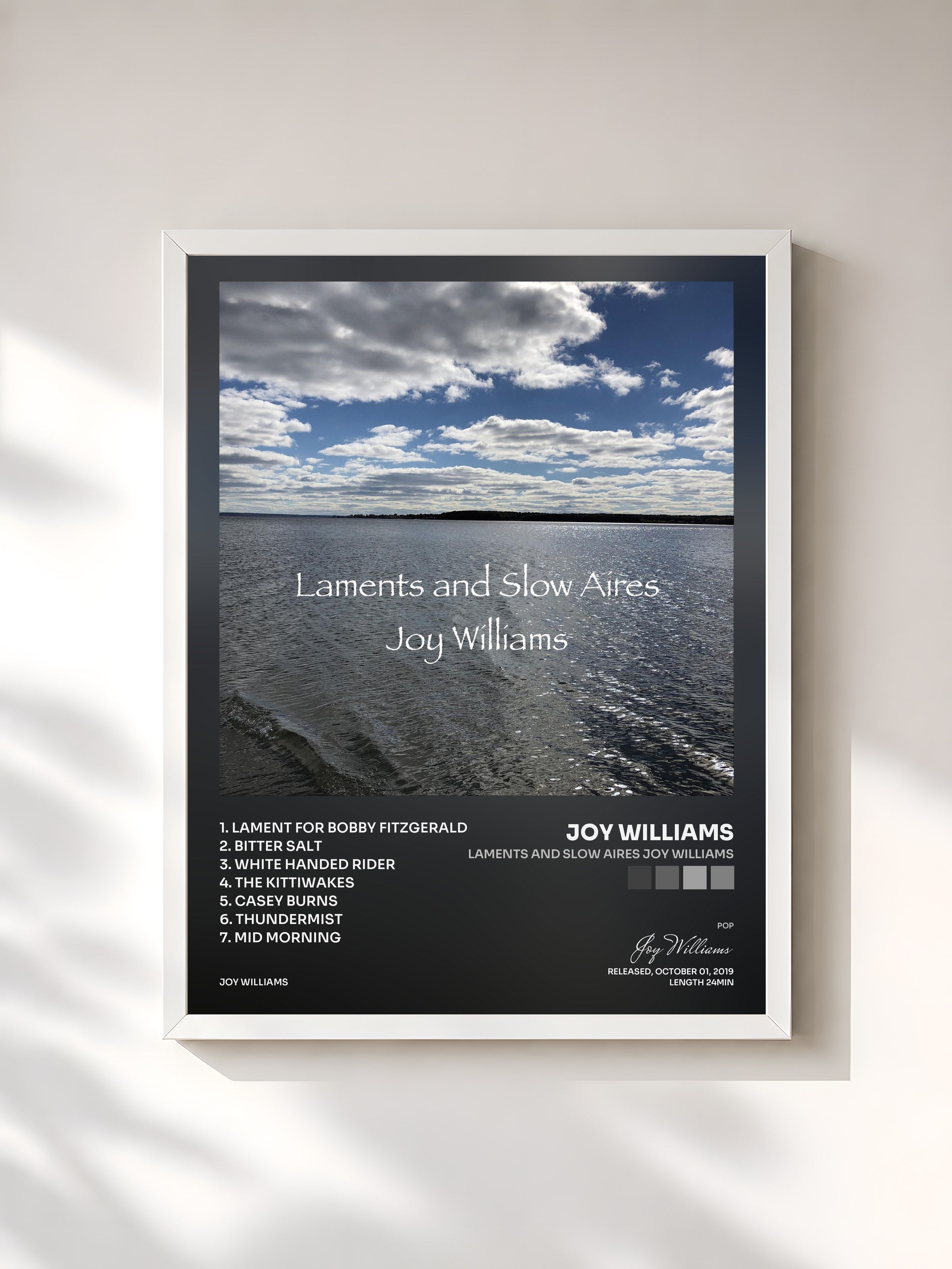 #blanc Tableau de l'album Laments and Slow Aires Joy Williams de Joy Williams, cadre blanc, imprimé et encadré en France