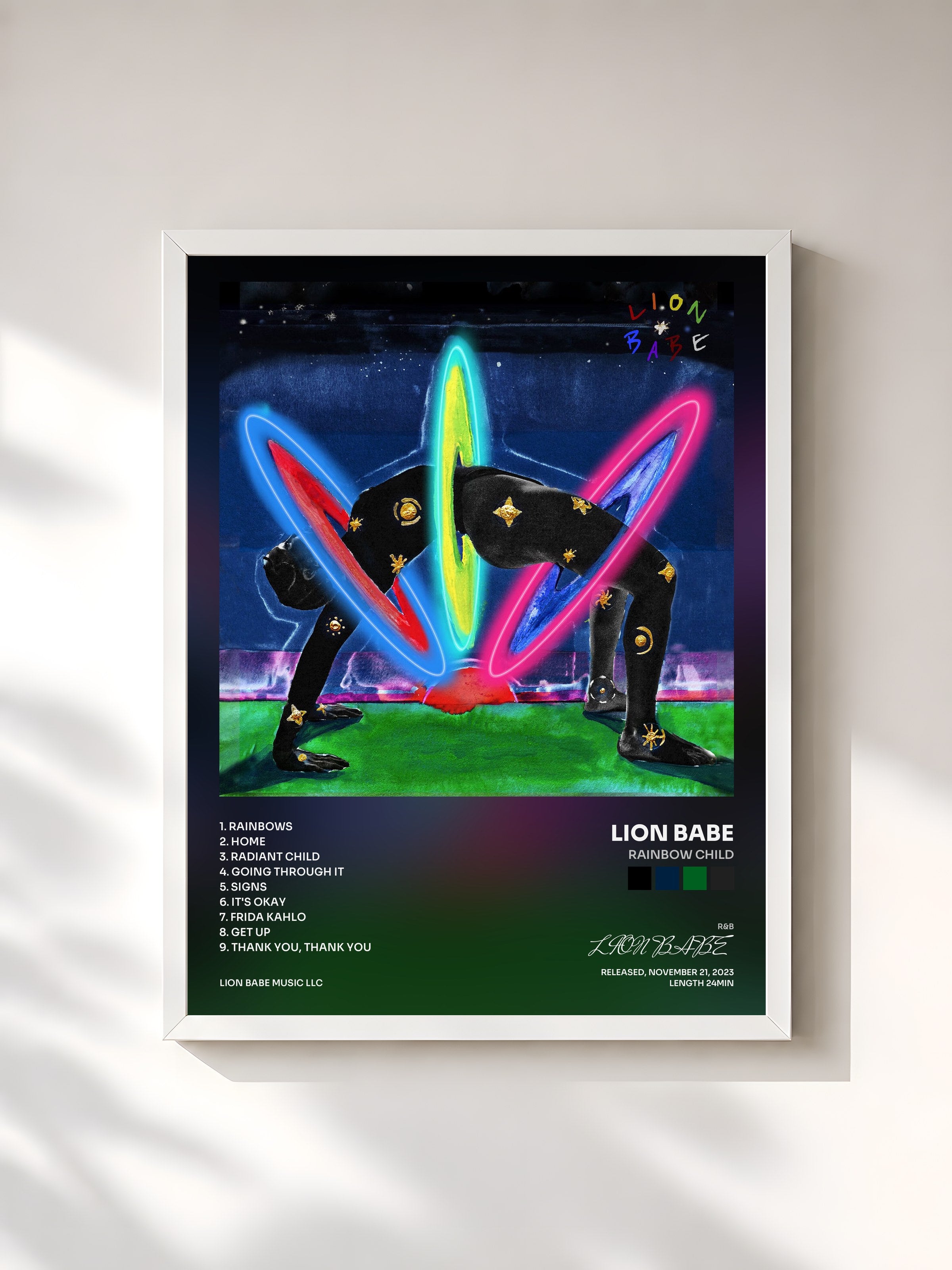 #blanc Tableau de l'album Rainbow Child de LION BABE, cadre blanc, imprimé et encadré en France