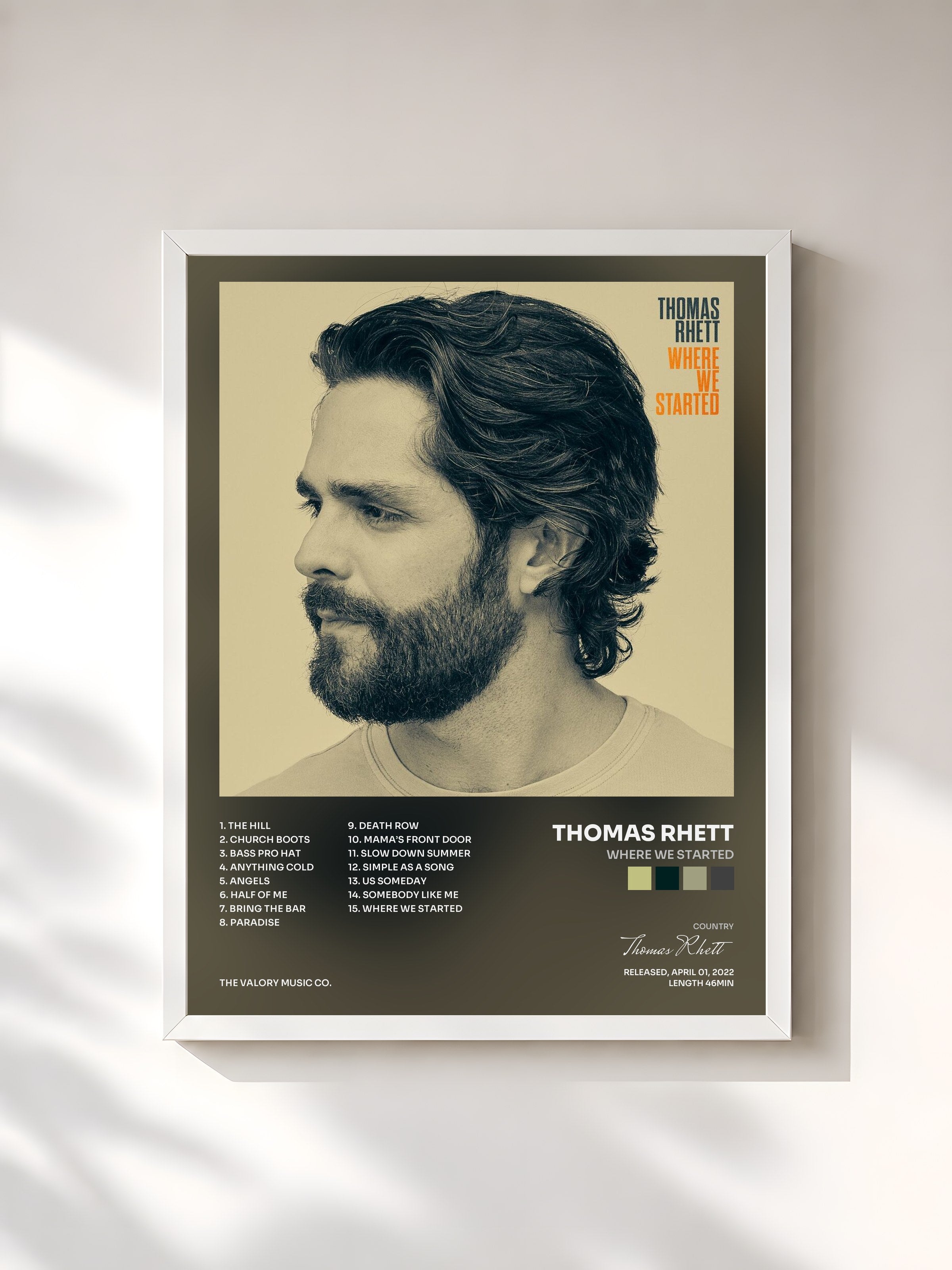 #blanc Tableau de l'album Where We Started de Thomas Rhett, cadre blanc, imprimé et encadré en France
