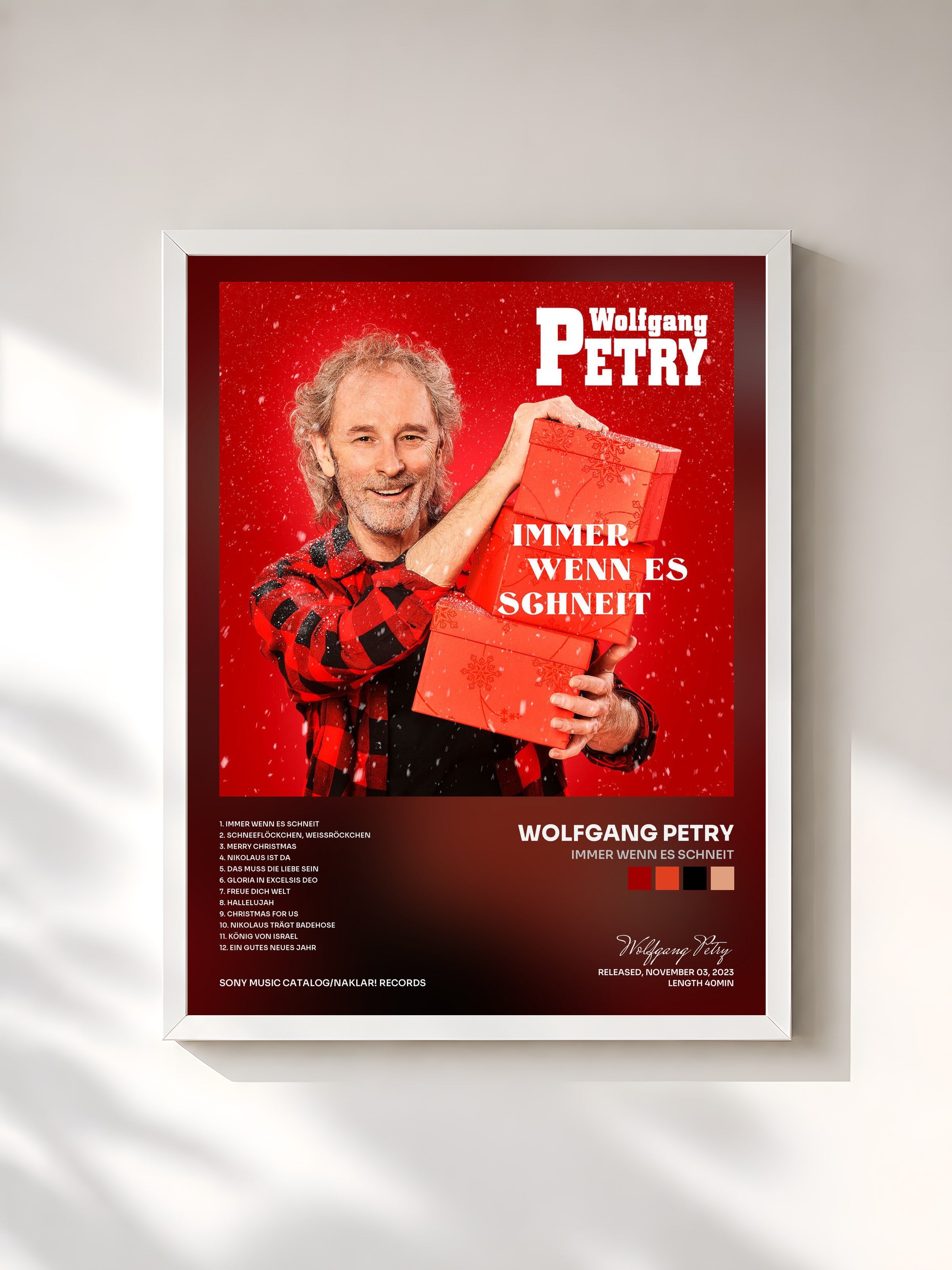 #blanc Tableau de l'album Immer wenn es schneit de Wolfgang Petry, cadre blanc, imprimé et encadré en France