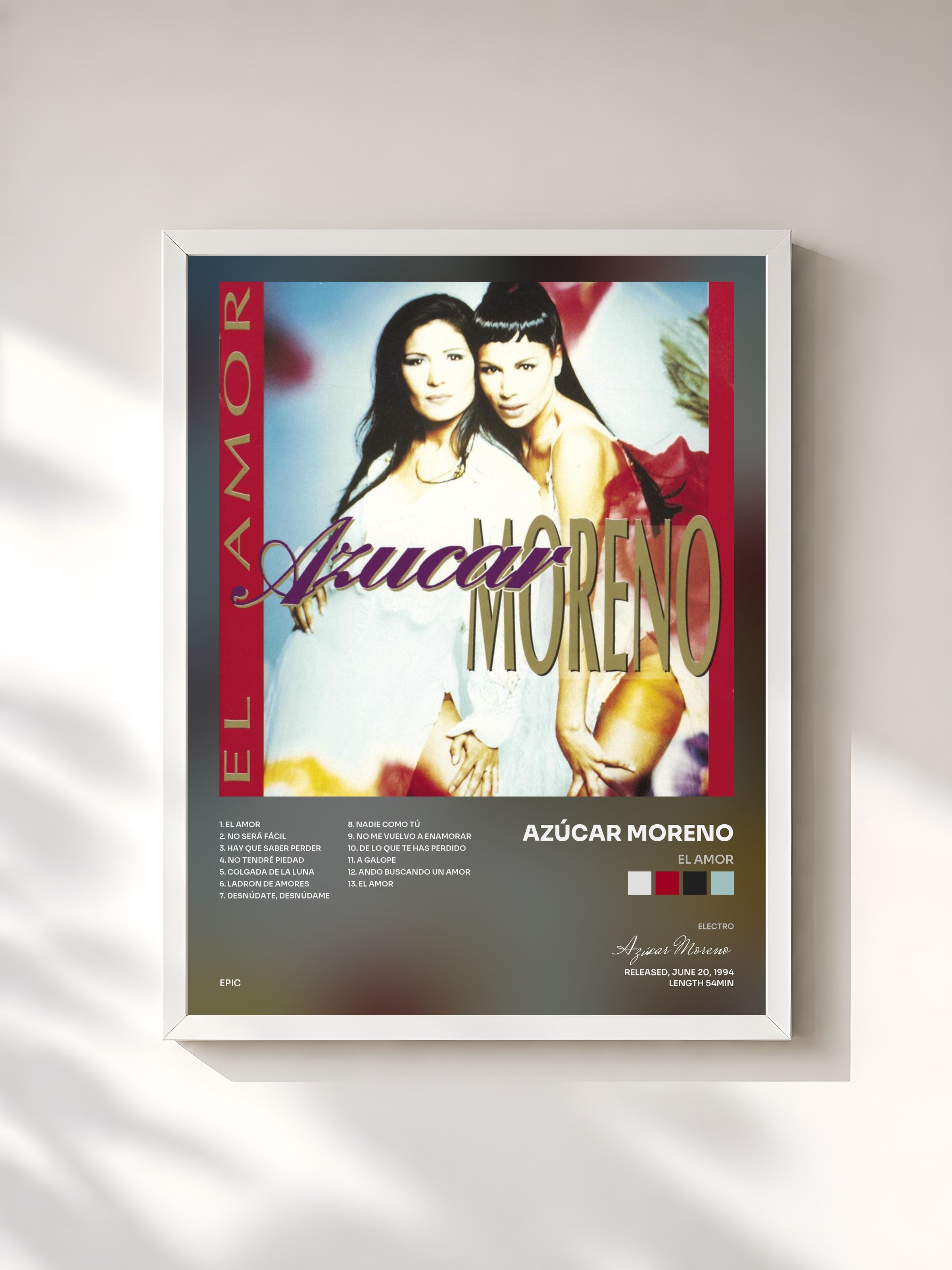 #blanc Tableau de l'album El Amor de Azúcar Moreno, cadre blanc, imprimé et encadré en France