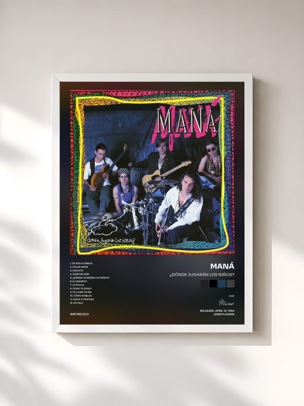 #blanc ¿Dónde Jugarán Los Niños? by Maná as a framed art print, white frame, printed and framed in France