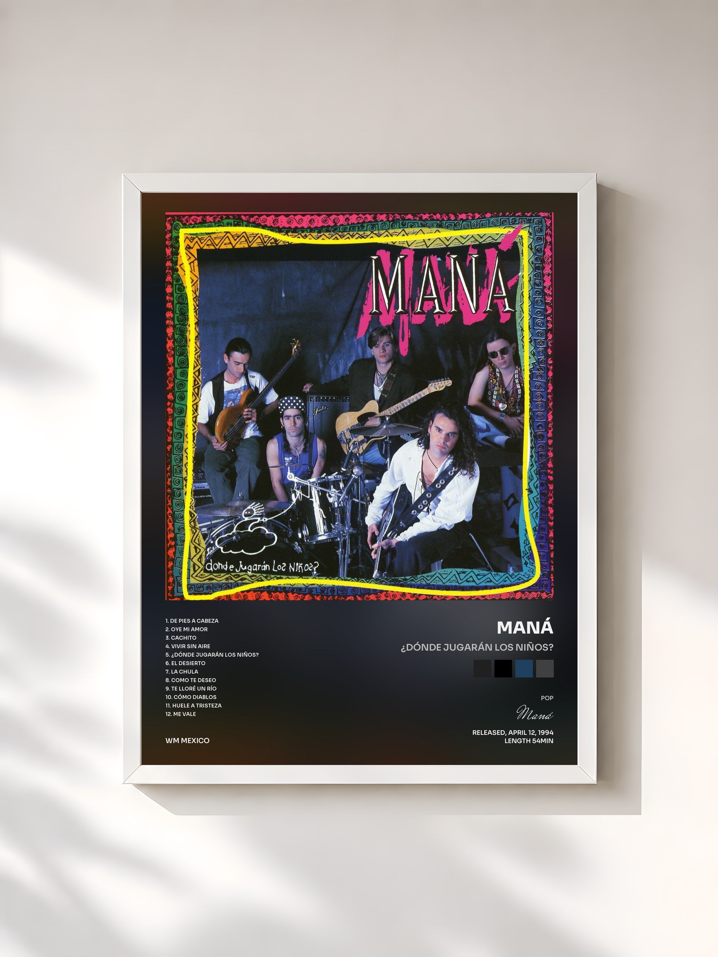 #blanc Tableau de l'album ¿Dónde Jugarán Los Niños? de Maná, cadre blanc, imprimé et encadré en France