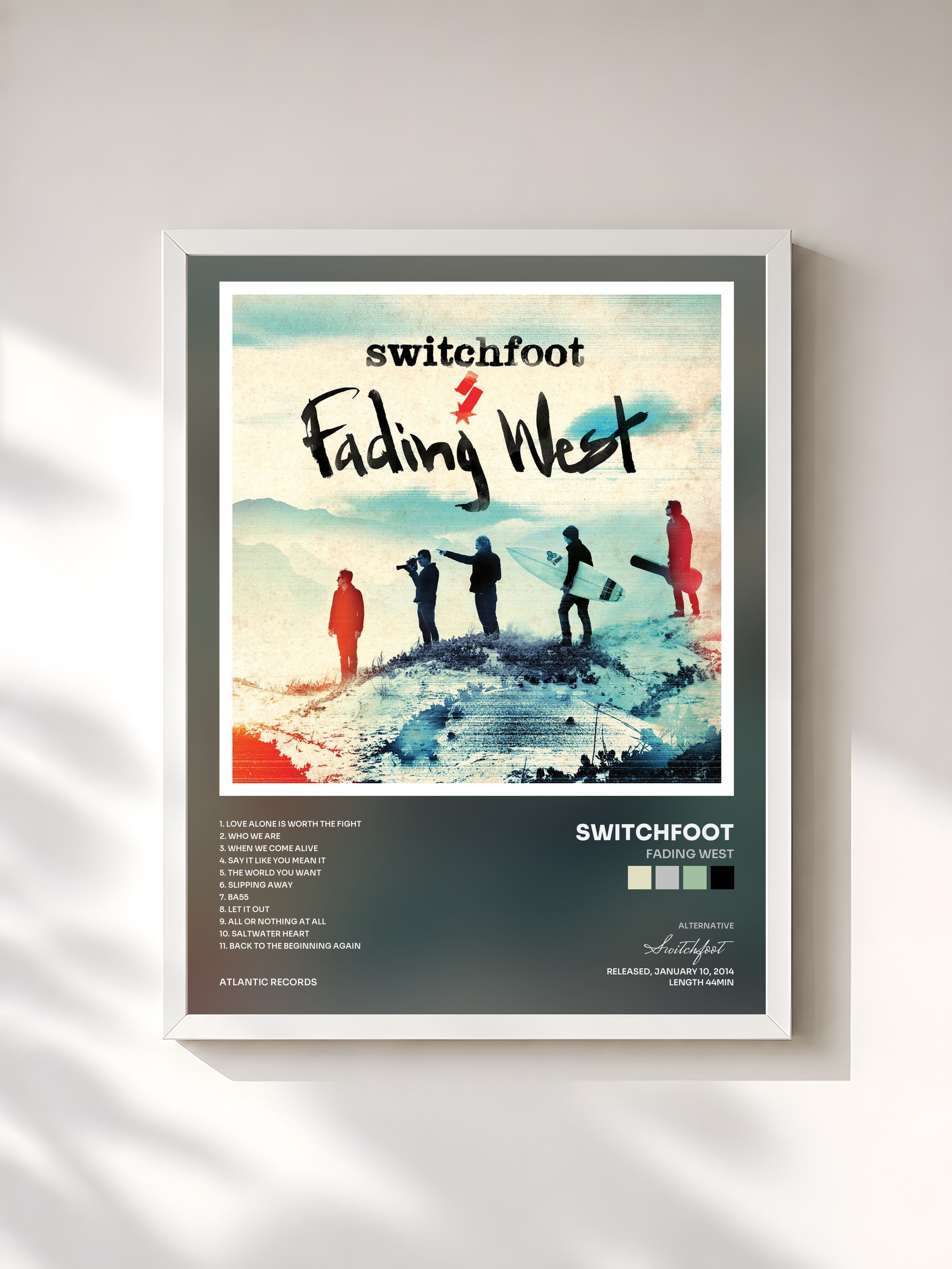 #blanc Tableau de l'album Fading West de Switchfoot, cadre blanc, imprimé et encadré en France