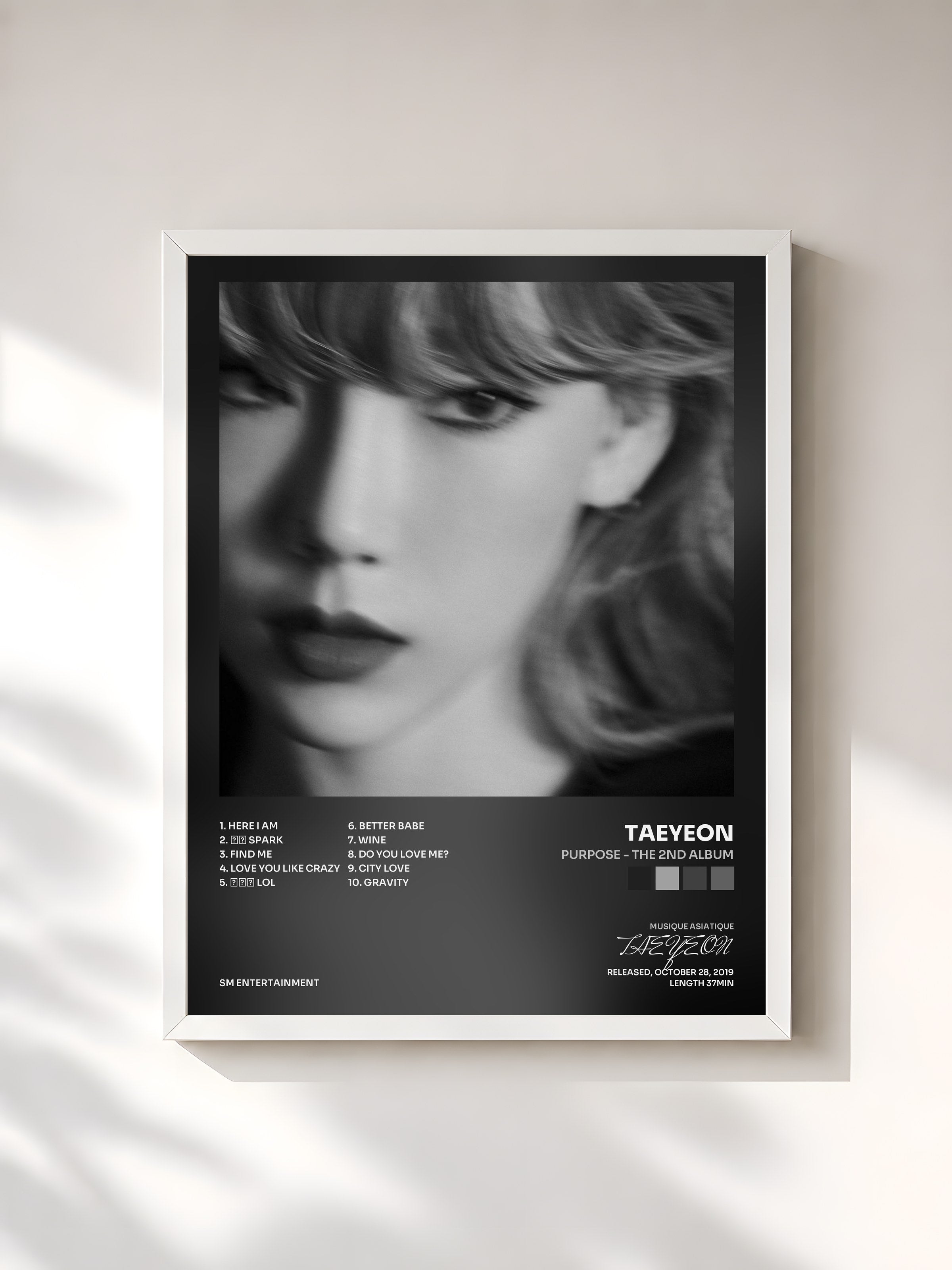 #blanc Tableau de l'album Purpose - The 2nd Album de TAEYEON, cadre blanc, imprimé et encadré en France