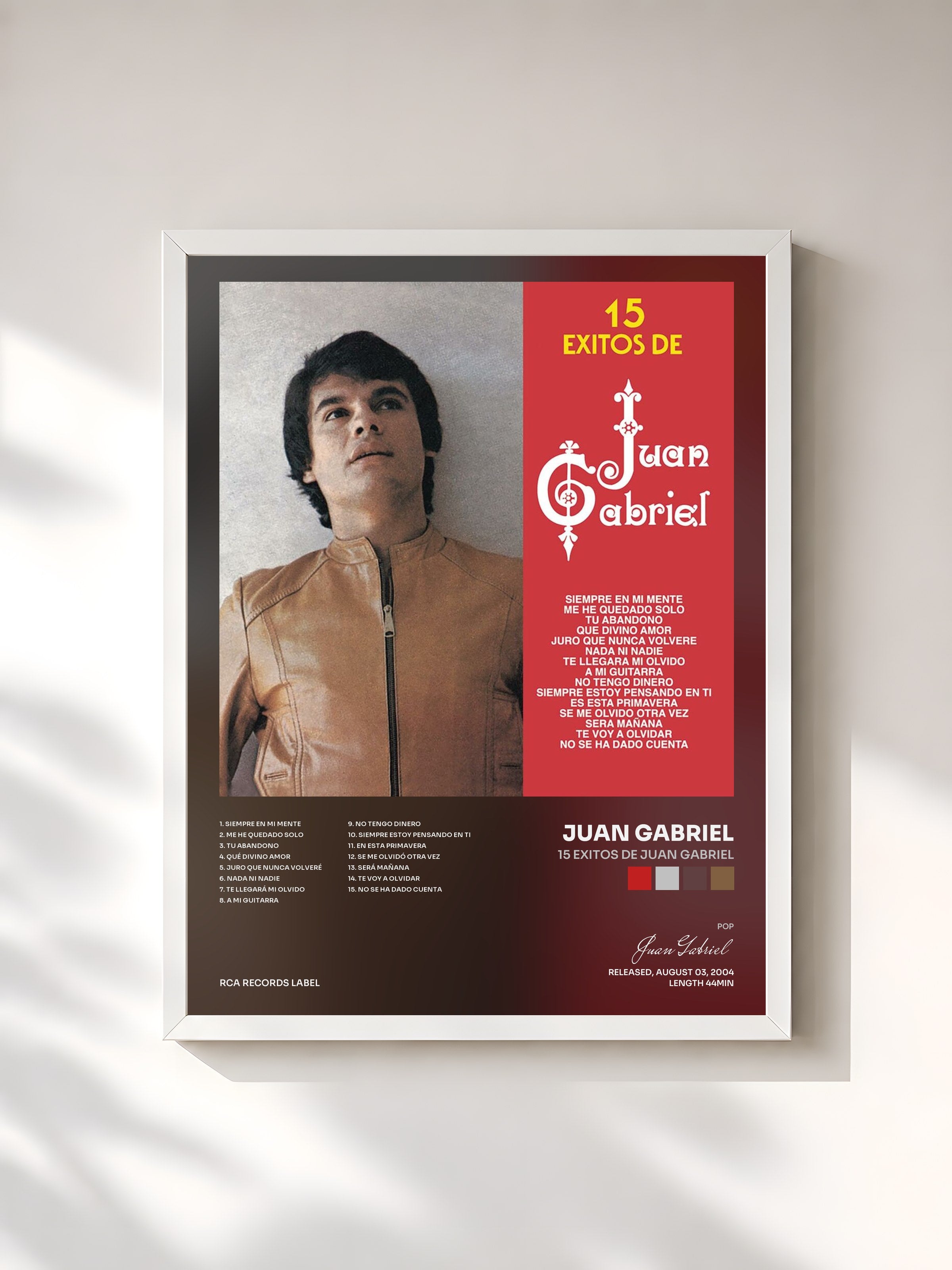 #blanc Tableau de l'album 15 Exitos De Juan Gabriel de Juan Gabriel, cadre blanc, imprimé et encadré en France