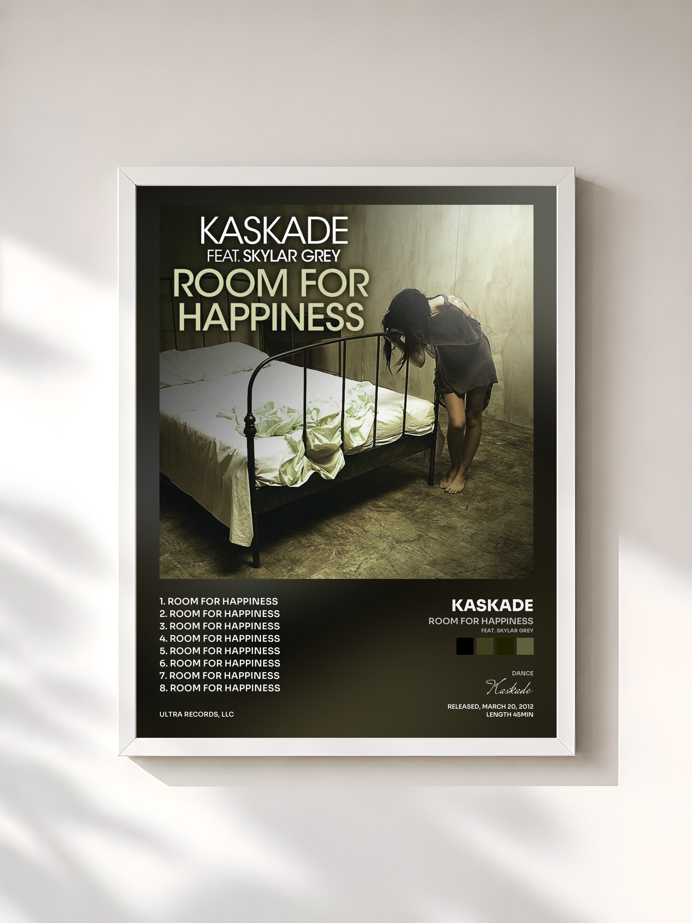 #blanc Tableau de l'album Room for Happiness (feat. Skylar Grey) de Kaskade, cadre blanc, imprimé et encadré en France