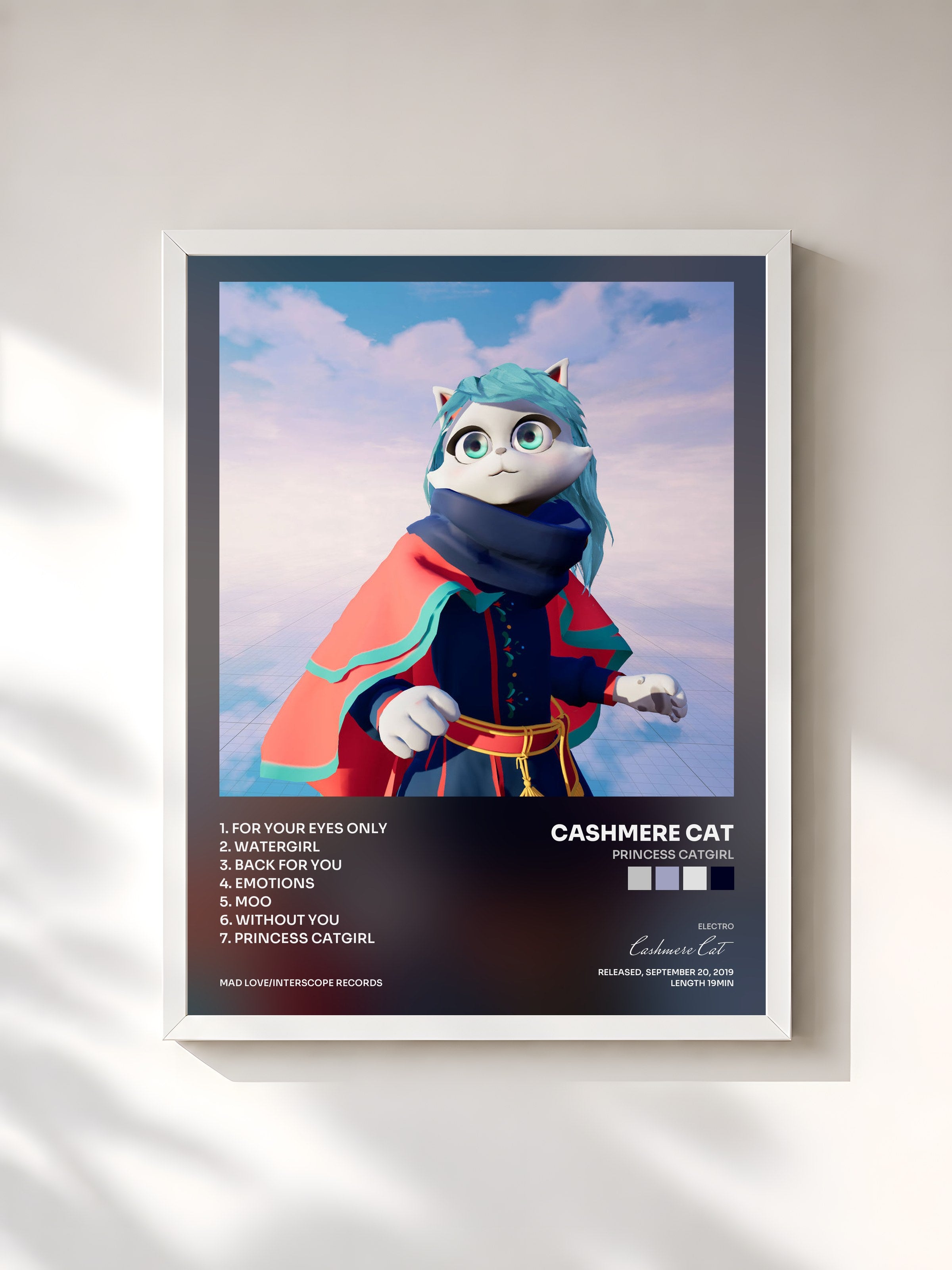 #blanc Tableau de l'album PRINCESS CATGIRL de Cashmere Cat, cadre blanc, imprimé et encadré en France