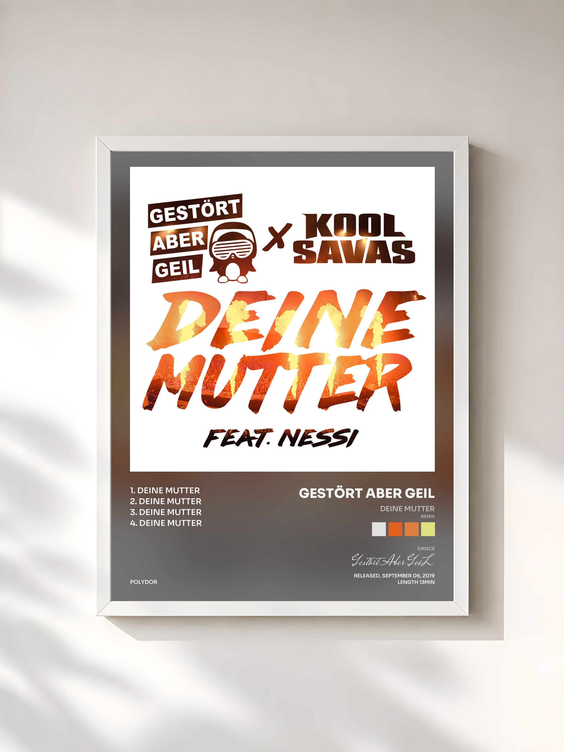 #blanc Tableau de l'album Deine Mutter (Remix) de Gestört Aber GeiL, cadre blanc, imprimé et encadré en France
