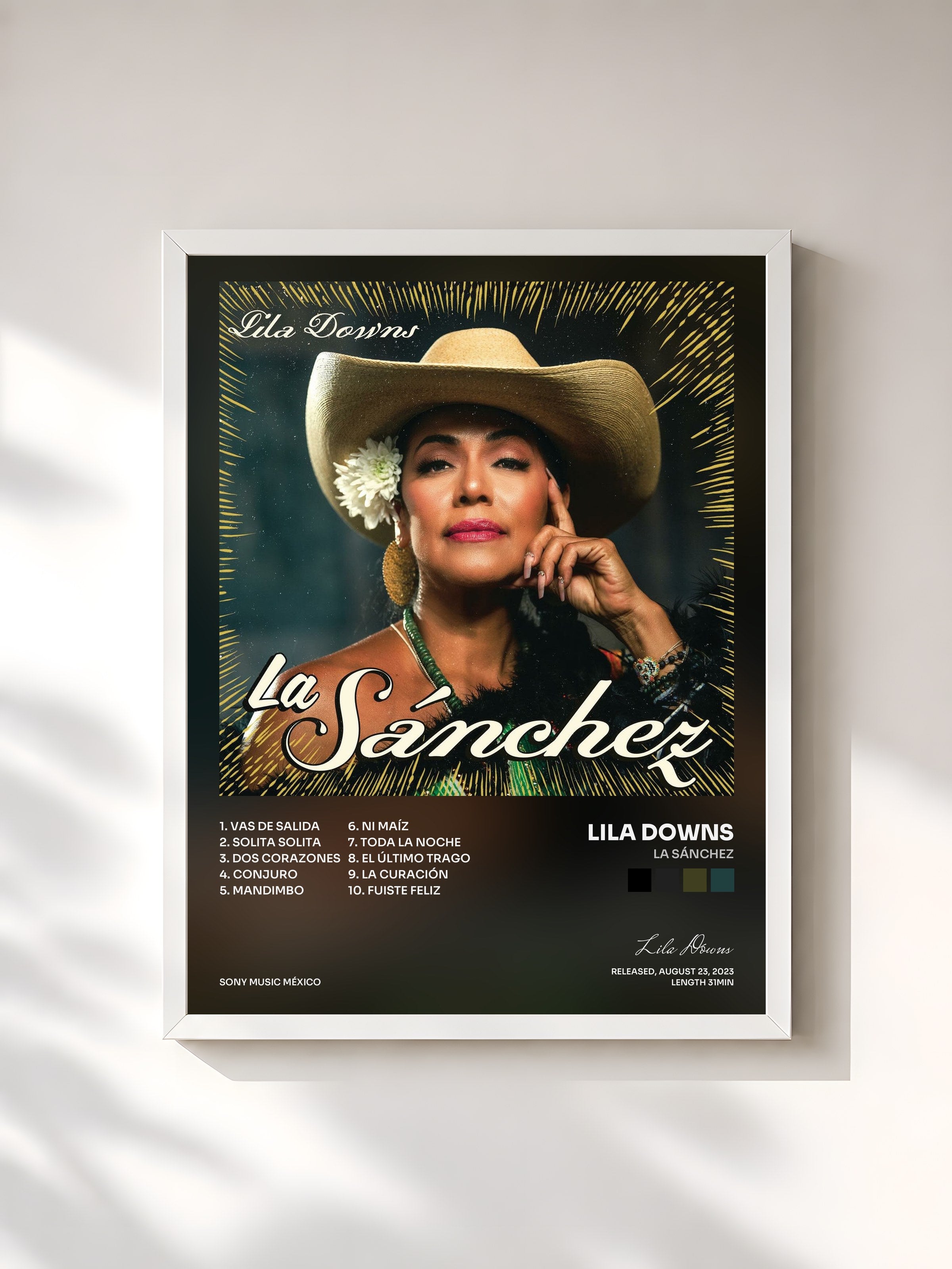 #blanc Tableau de l'album La Sánchez de Lila Downs, cadre blanc, imprimé et encadré en France