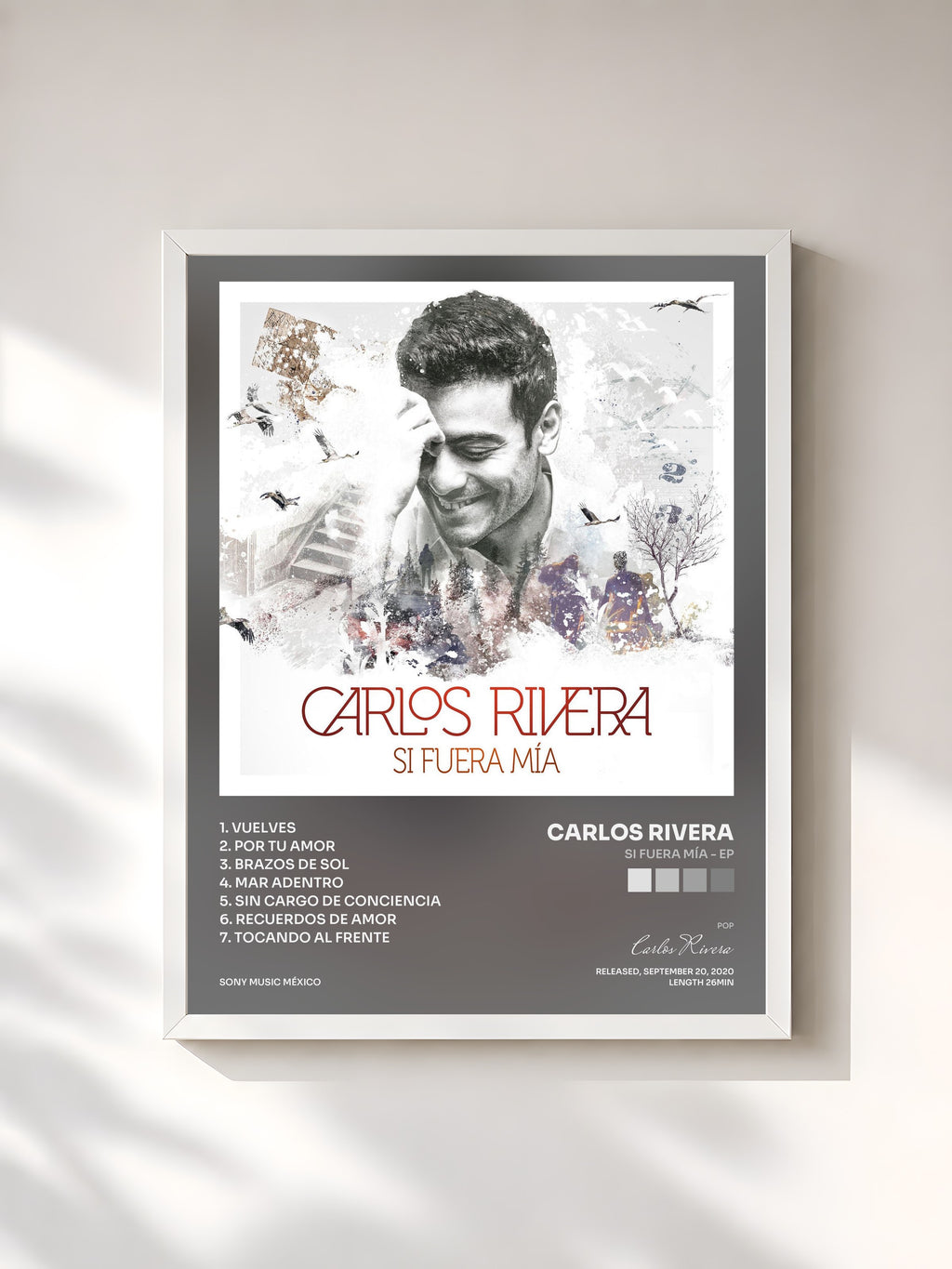 #blanc Tableau de l'album Si Fuera Mía - EP de Carlos Rivera, cadre blanc, imprimé et encadré en France