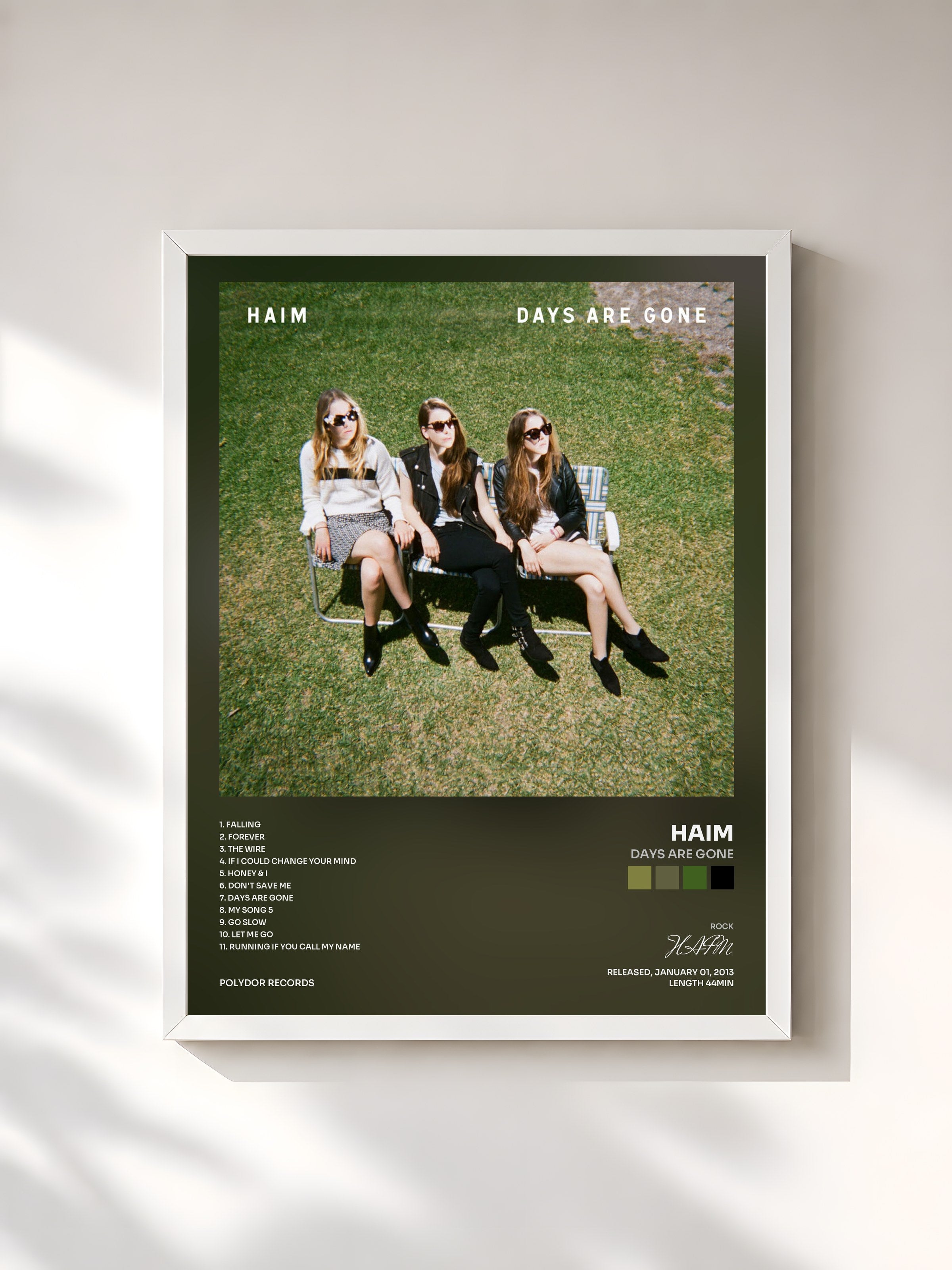 #blanc Tableau de l'album Days Are Gone de HAIM, cadre blanc, imprimé et encadré en France