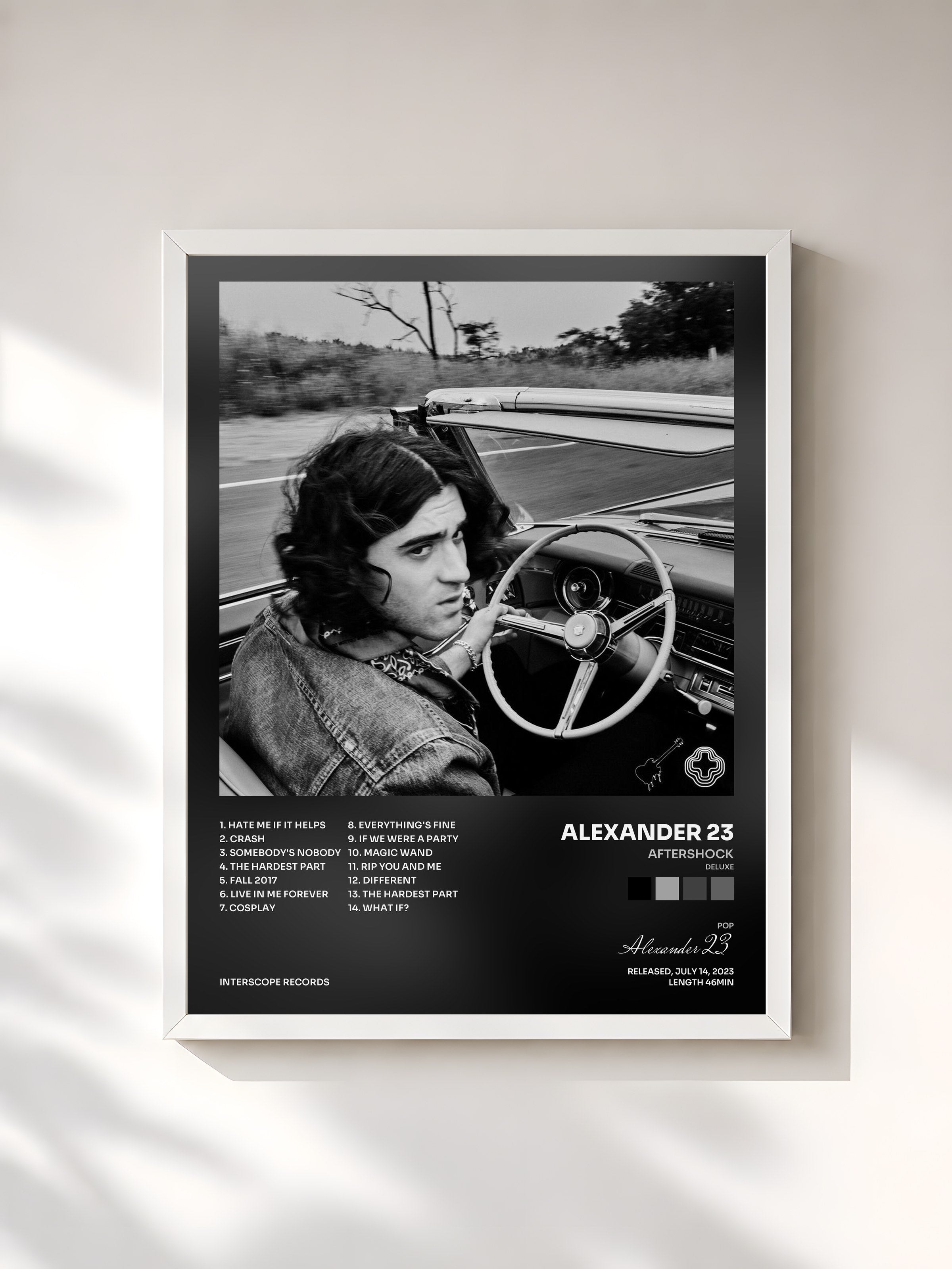 #blanc Tableau de l'album Aftershock (Deluxe) de Alexander 23, cadre blanc, imprimé et encadré en France