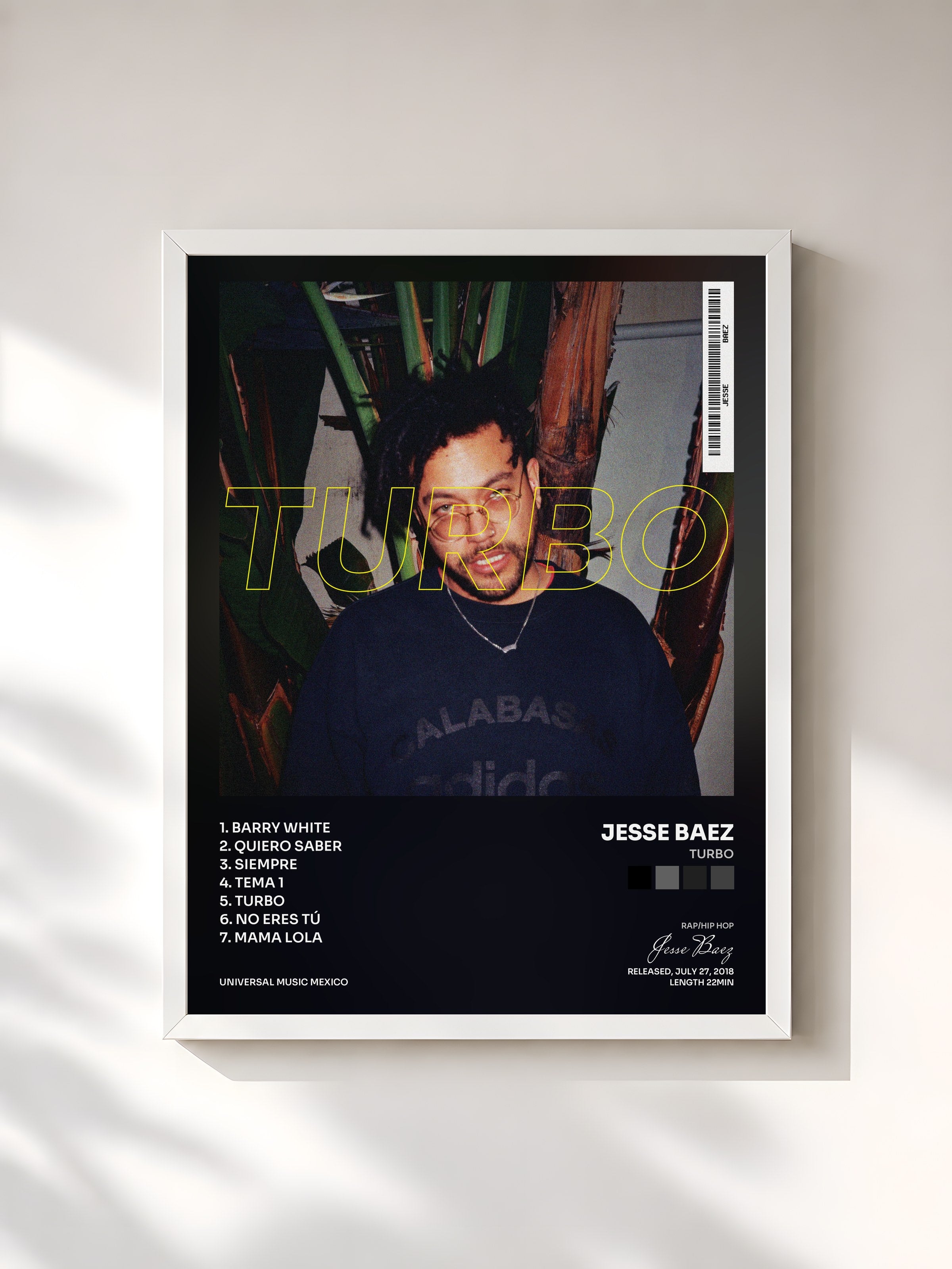 #blanc Tableau de l'album Turbo de Jesse Baez, cadre blanc, imprimé et encadré en France