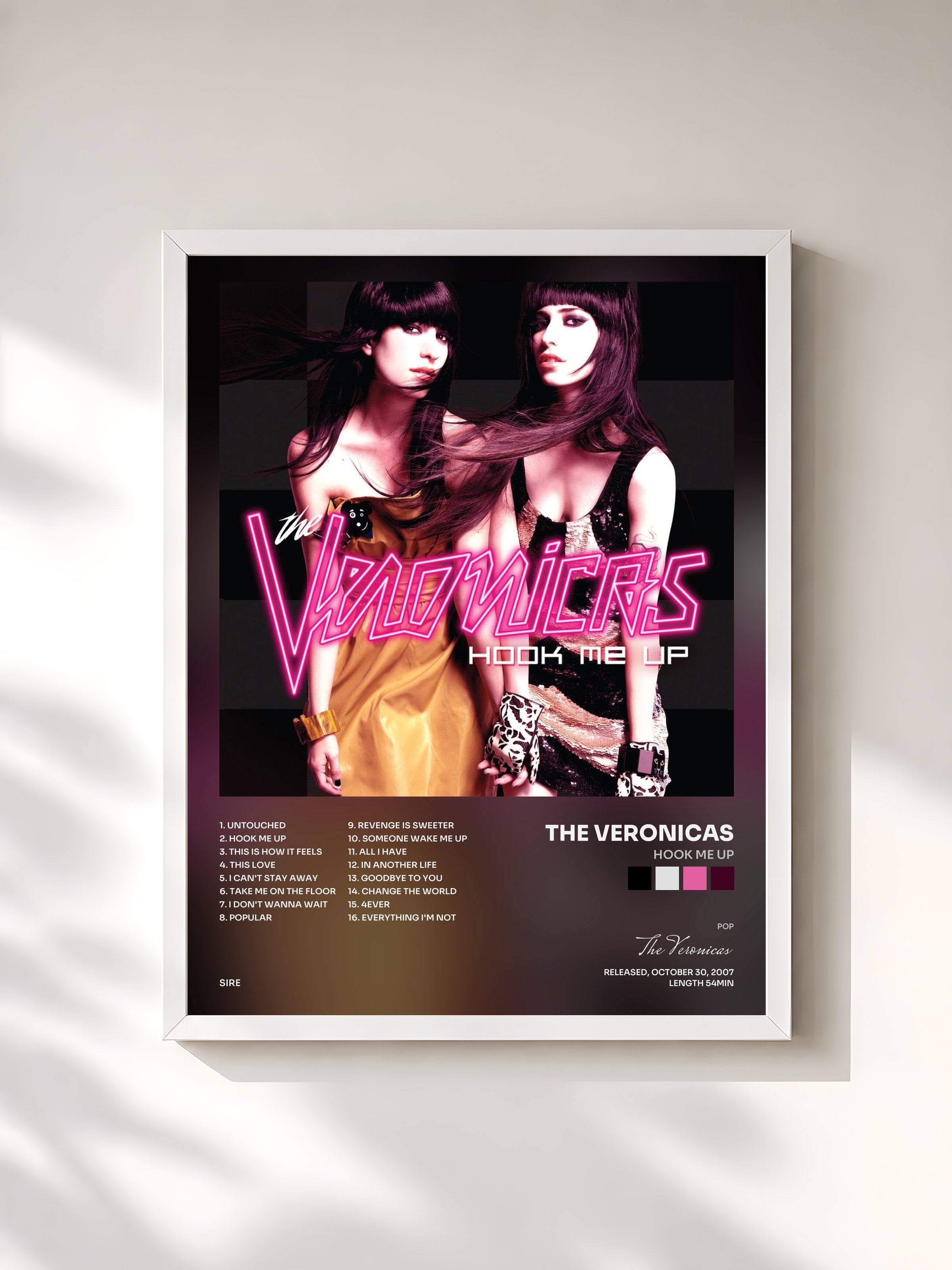 #blanc Tableau de l'album Hook Me Up de The Veronicas, cadre blanc, imprimé et encadré en France